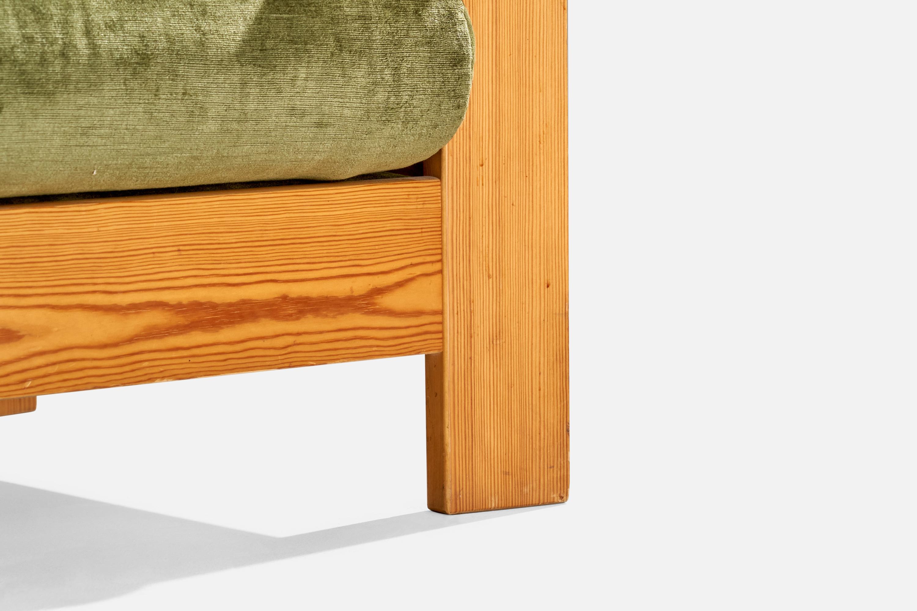 Swedish Designer, Lounge Chairs, Pine, Velvet, Sweden, 1970s For Sale 1