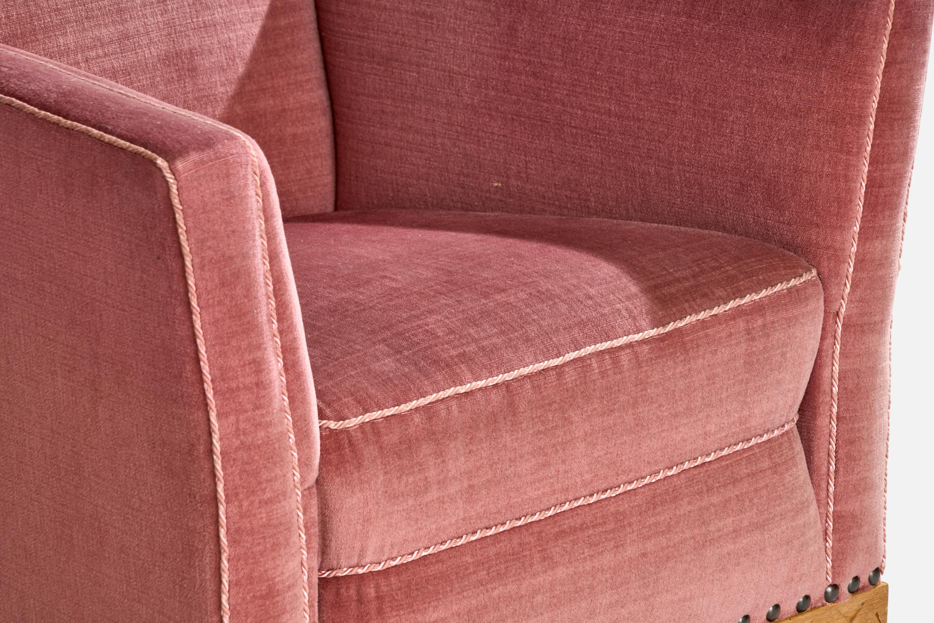 Swedish Designer, Lounge Chairs, Velvet, Oak, Sweden, 1930s For Sale 6