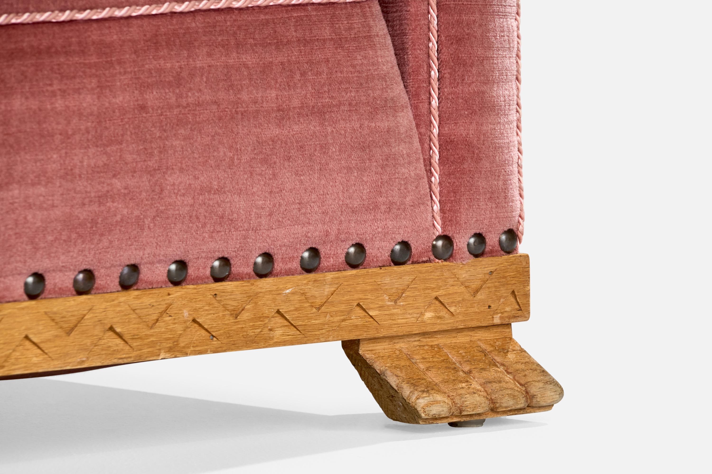 Swedish Designer, Lounge Chairs, Velvet, Oak, Sweden, 1930s For Sale 8