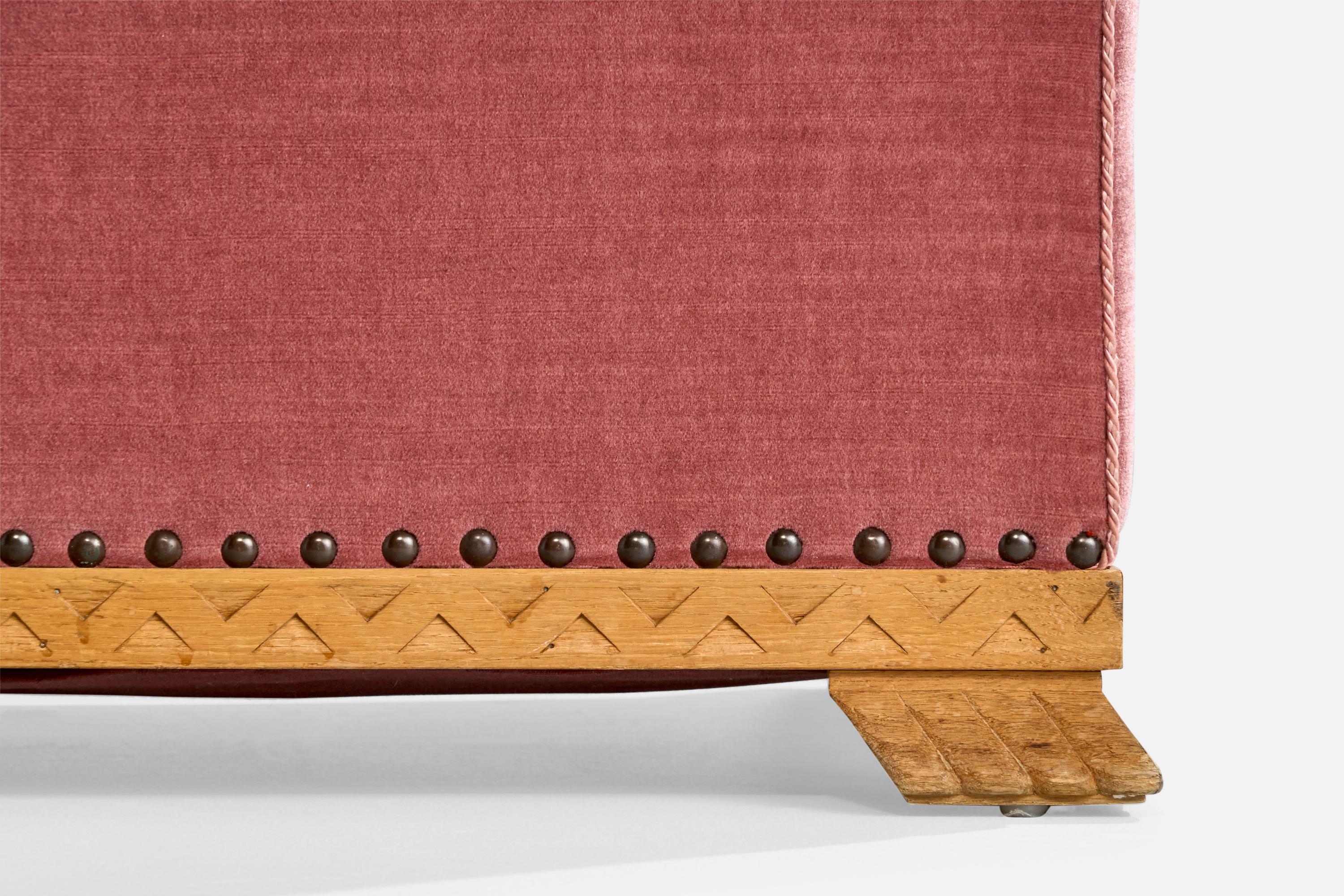 Swedish Designer, Lounge Chairs, Velvet, Oak, Sweden, 1930s For Sale 9