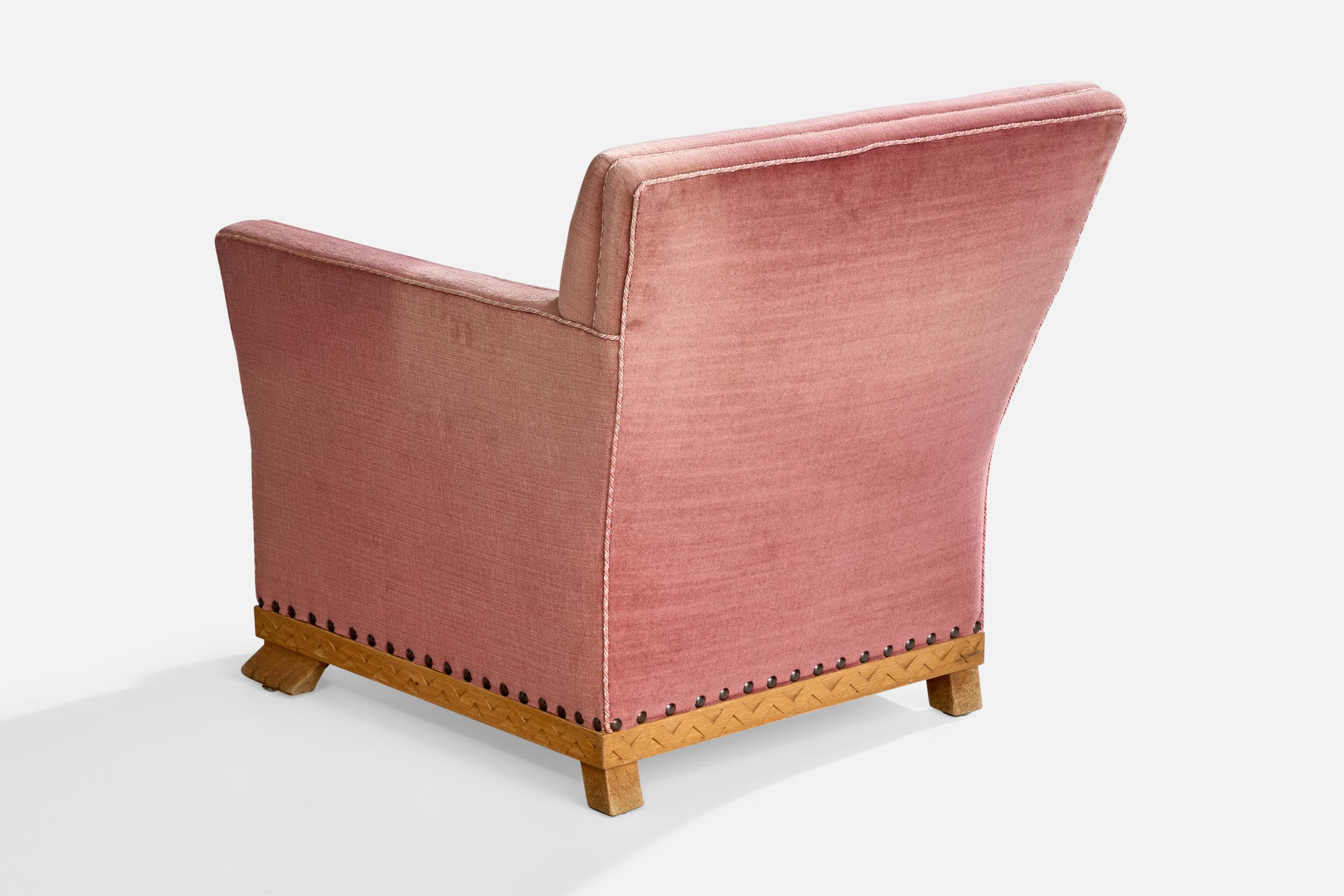 Swedish Designer, Lounge Chairs, Velvet, Oak, Sweden, 1930s For Sale 2