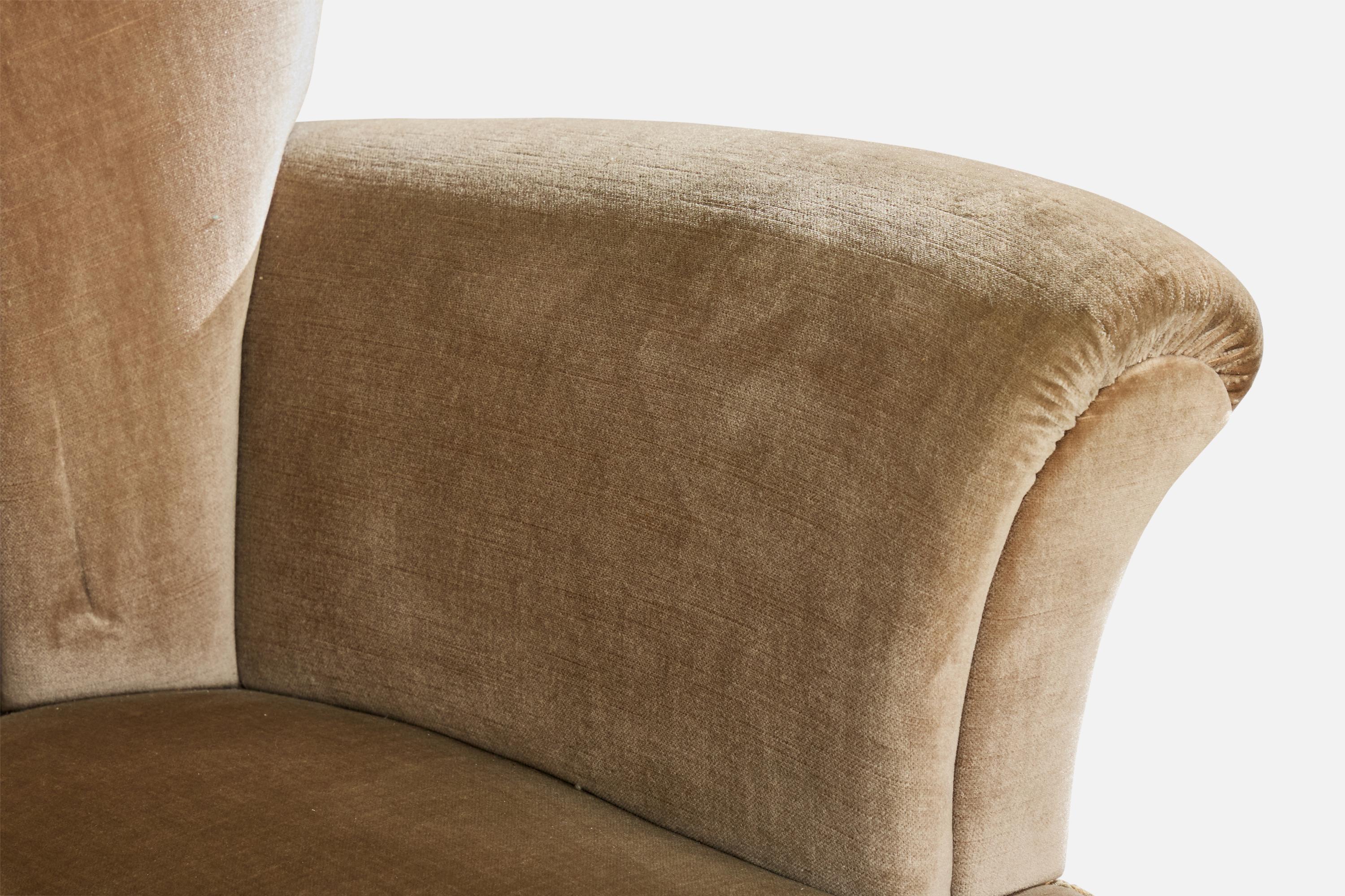 Designer suédois, fauteuils de salon, velours, bois, Suède, années 1940 en vente 3