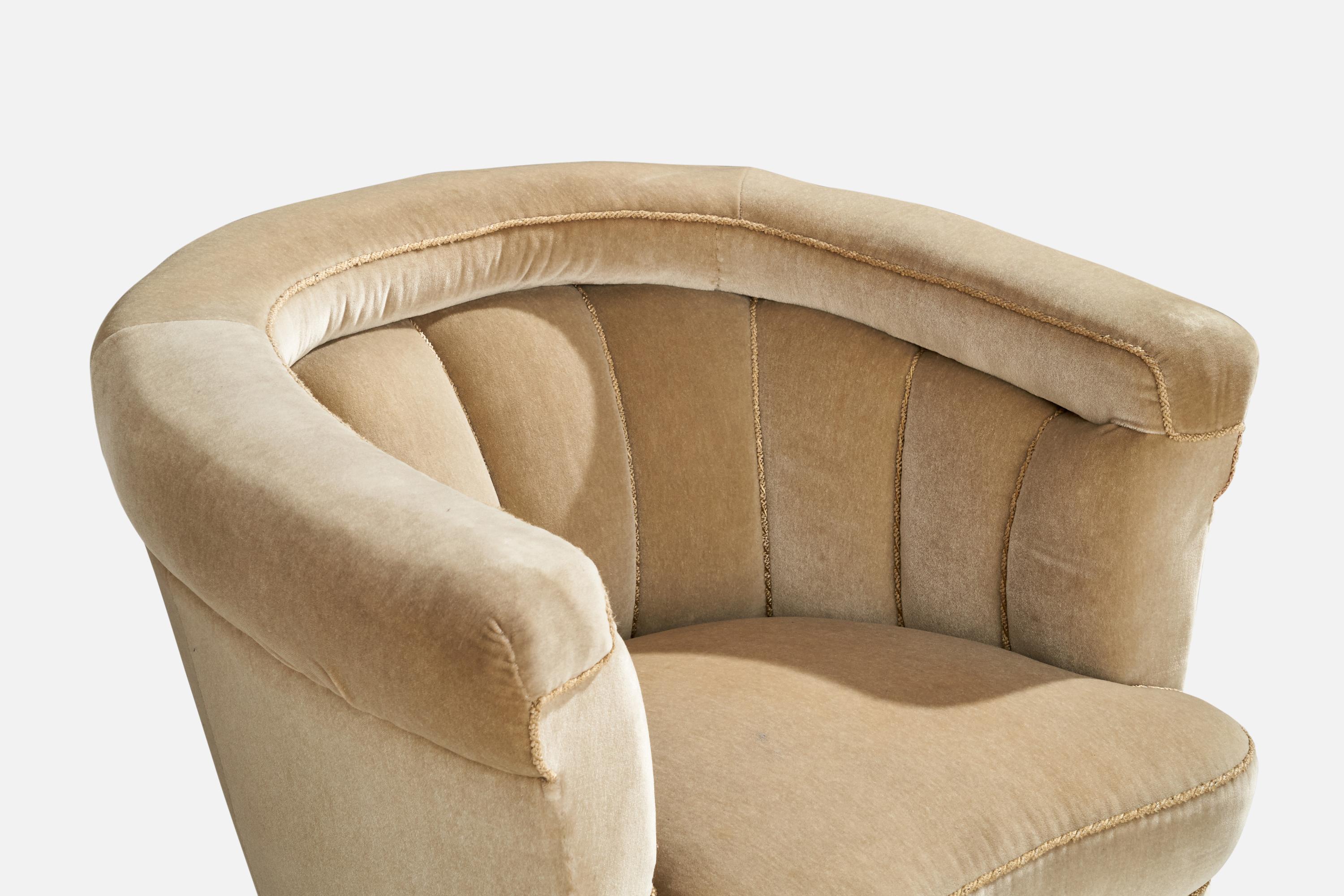 Swedish Designer, Lounge Chairs, Velvet, Wood, Sweden, 1940s For Sale 8