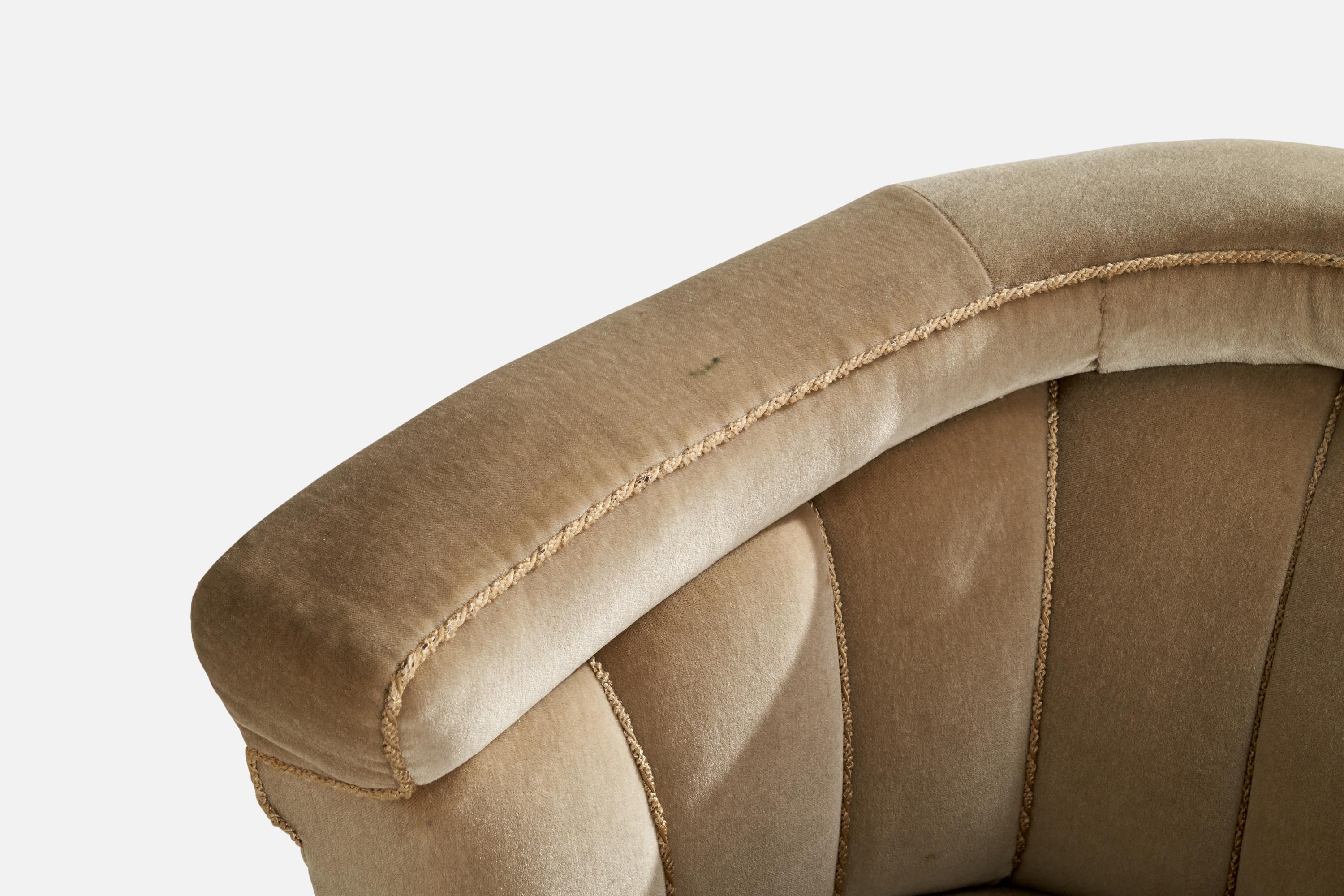 Swedish Designer, Lounge Chairs, Velvet, Wood, Sweden, 1940s For Sale 10