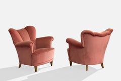Swedish Designer, Lounge Chairs, Velvet, Wood, Sweden, 1940s
