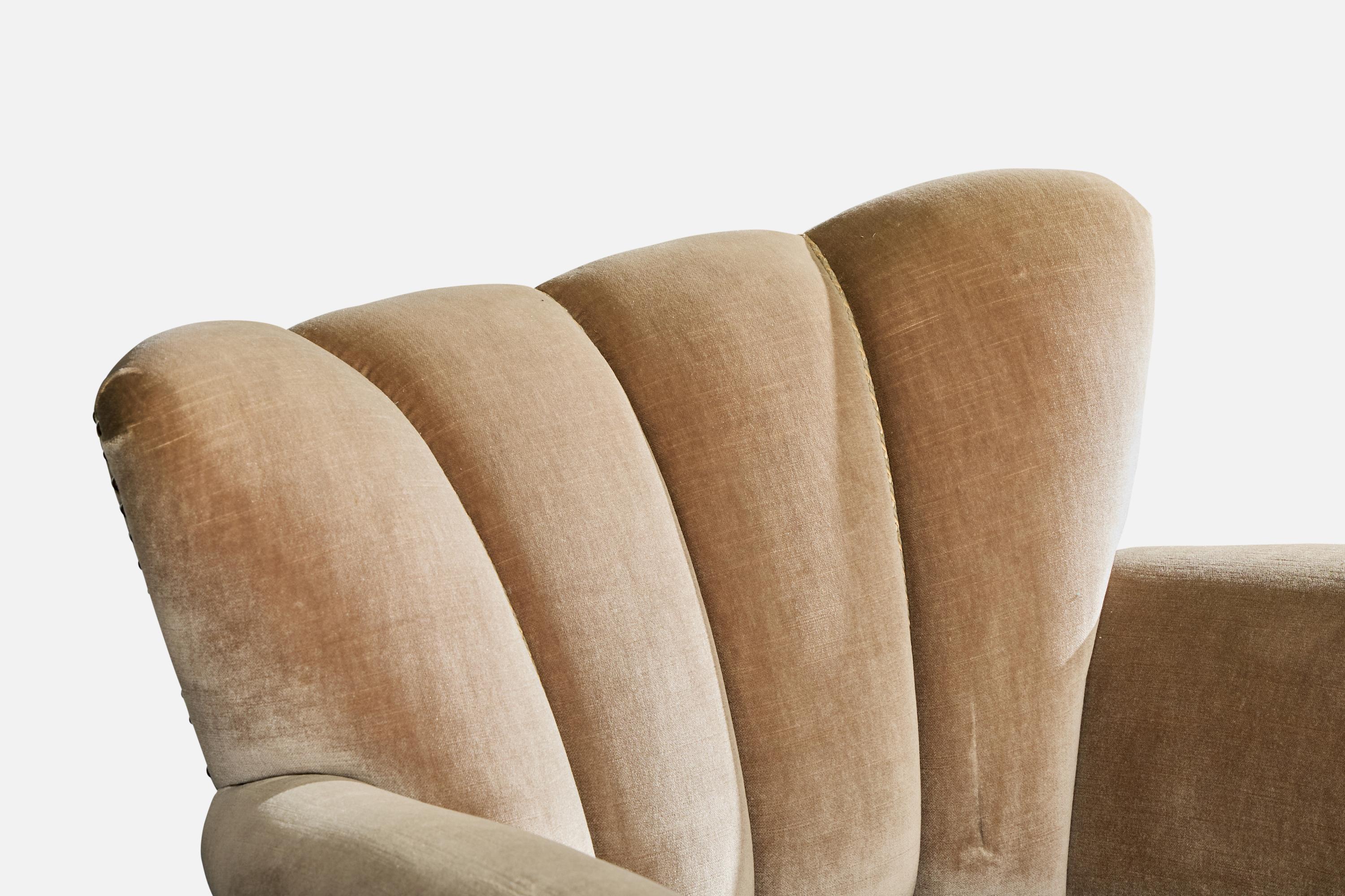 Designer suédois, fauteuils de salon, velours, bois, Suède, années 1940 en vente 2