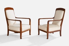 Designer suédois, fauteuils de salon, bois, tissu, Suède, années 1900