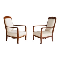 Designer suédois, fauteuils de salon, bois, tissu, Suède, années 1900