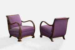 Swedish Designer, Lounge Chairs, Wood, Fabric, Sweden, 1930s