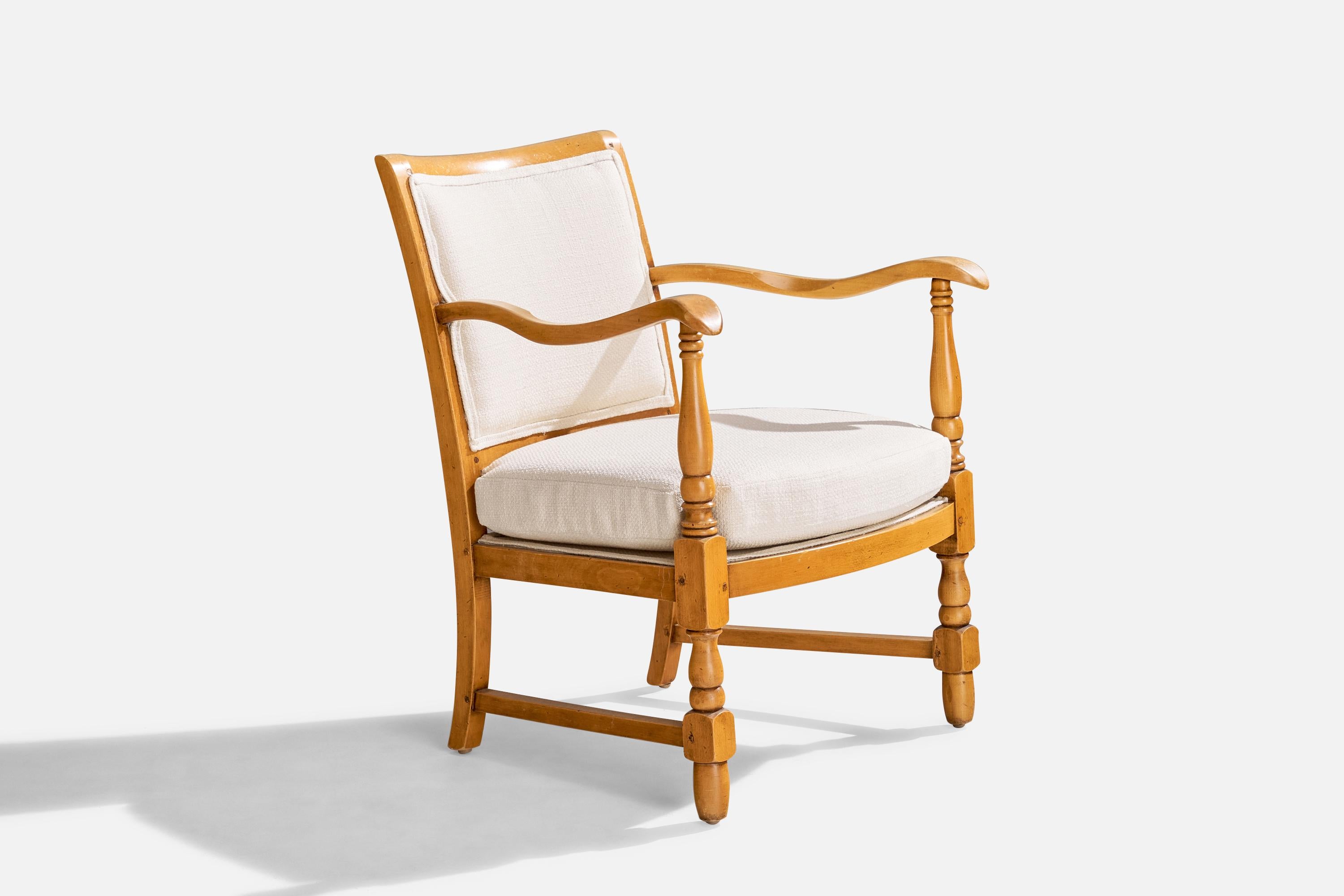 Suédois Designer suédois, fauteuils de salon, bois, tissu, Suède, années 1930 en vente