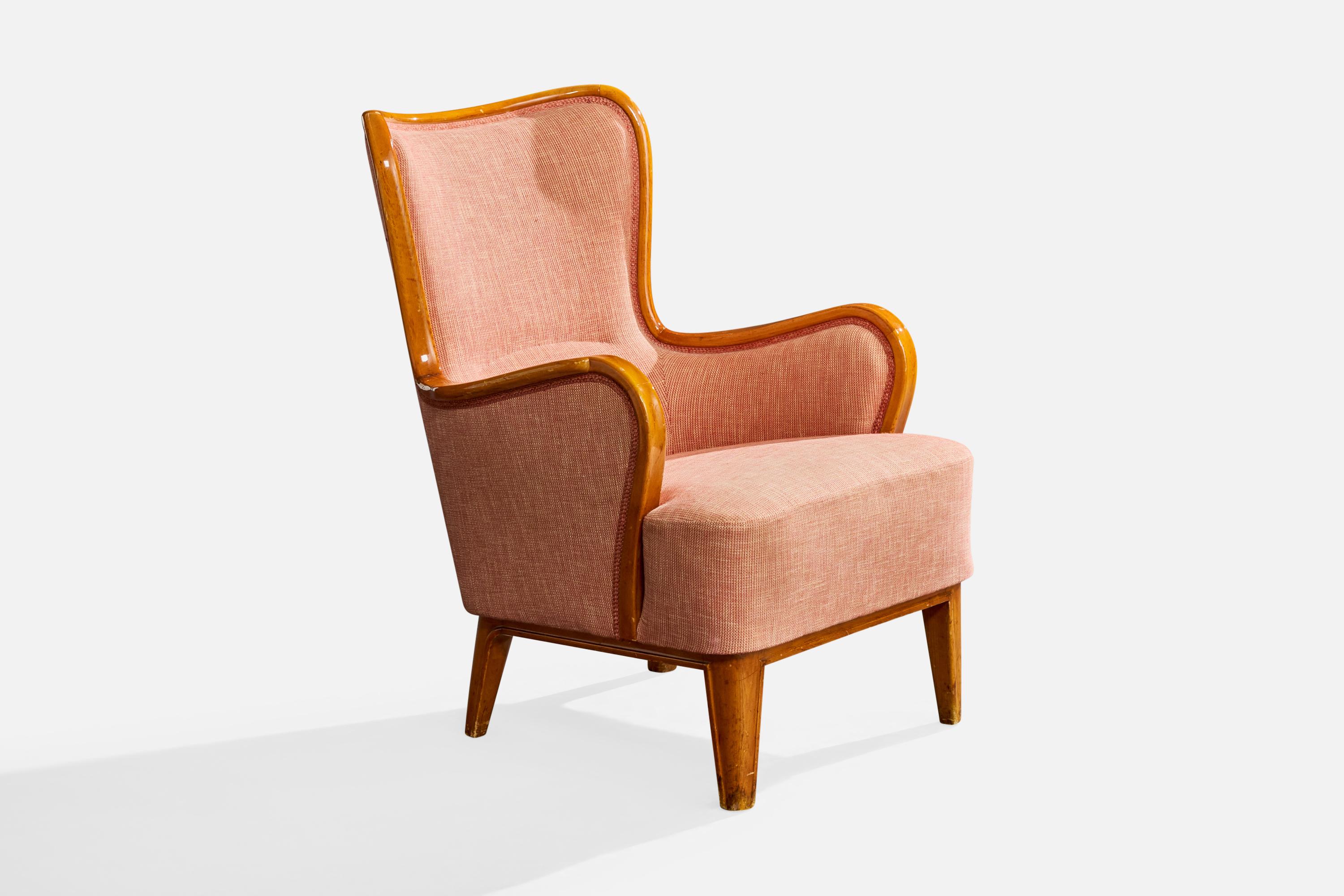 Designer suédois, fauteuils de salon, bois, tissu, Suède, années 1930 État moyen - En vente à High Point, NC