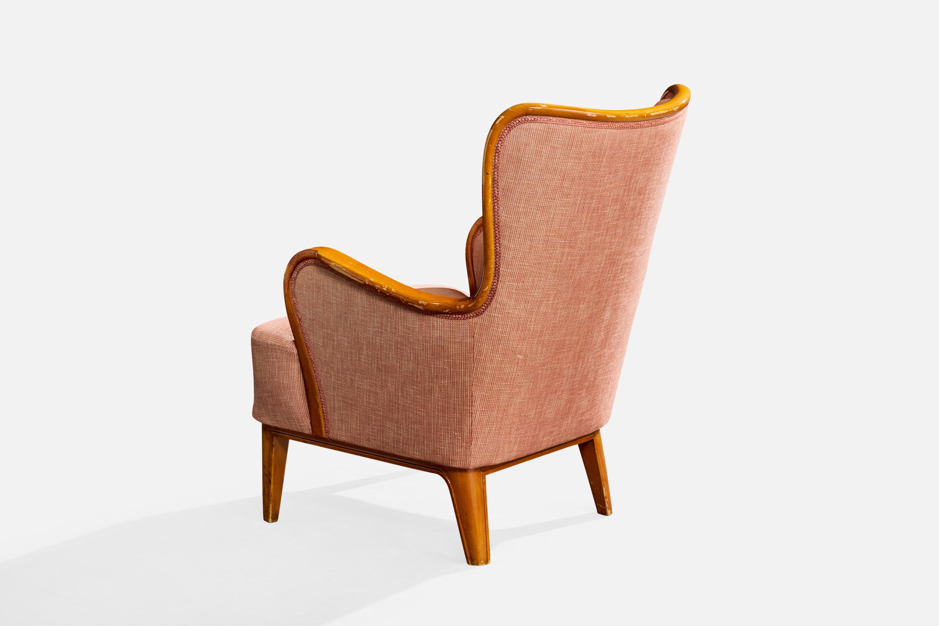 Milieu du XXe siècle Designer suédois, fauteuils de salon, bois, tissu, Suède, années 1930 en vente