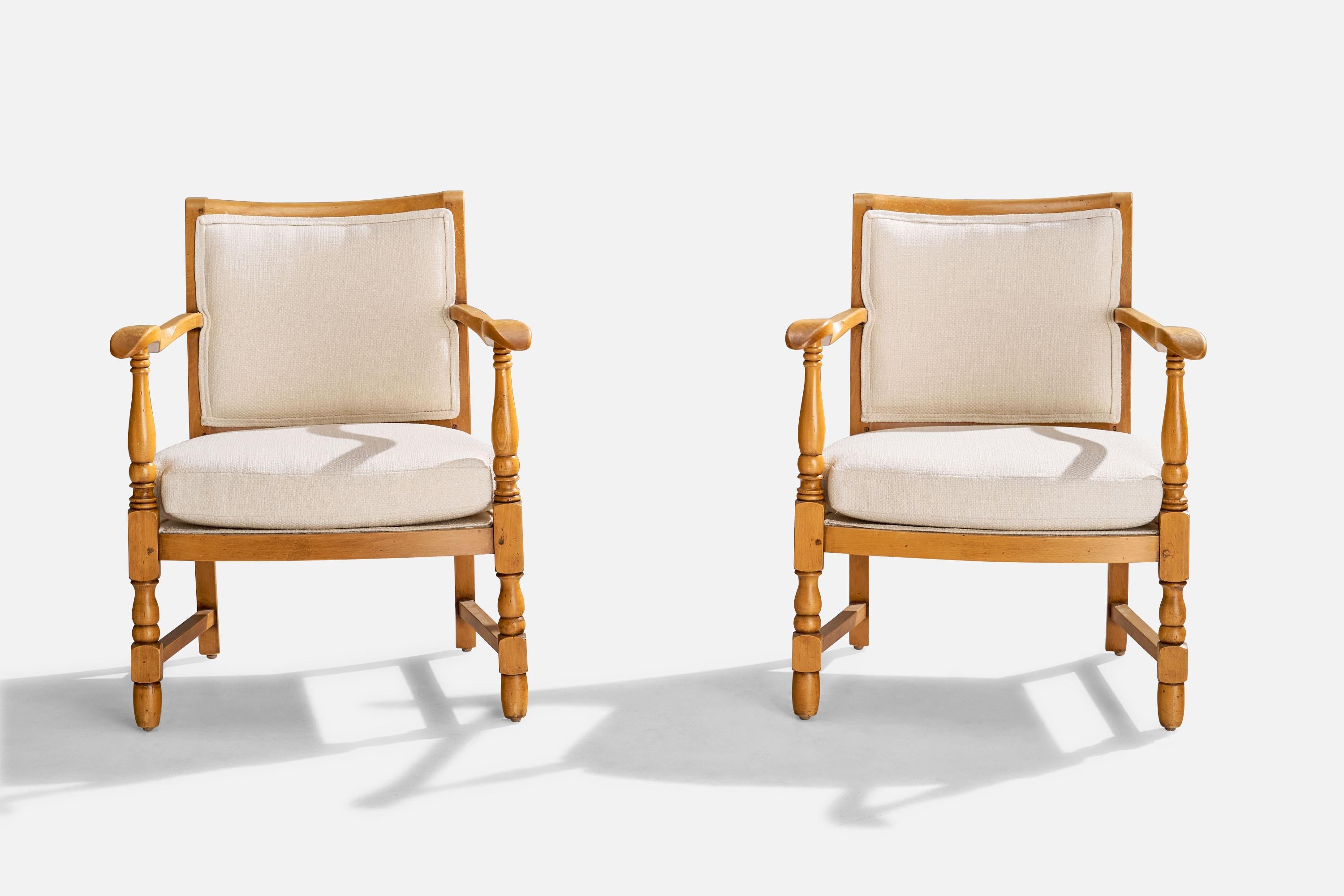 Tissu Designer suédois, fauteuils de salon, bois, tissu, Suède, années 1930 en vente