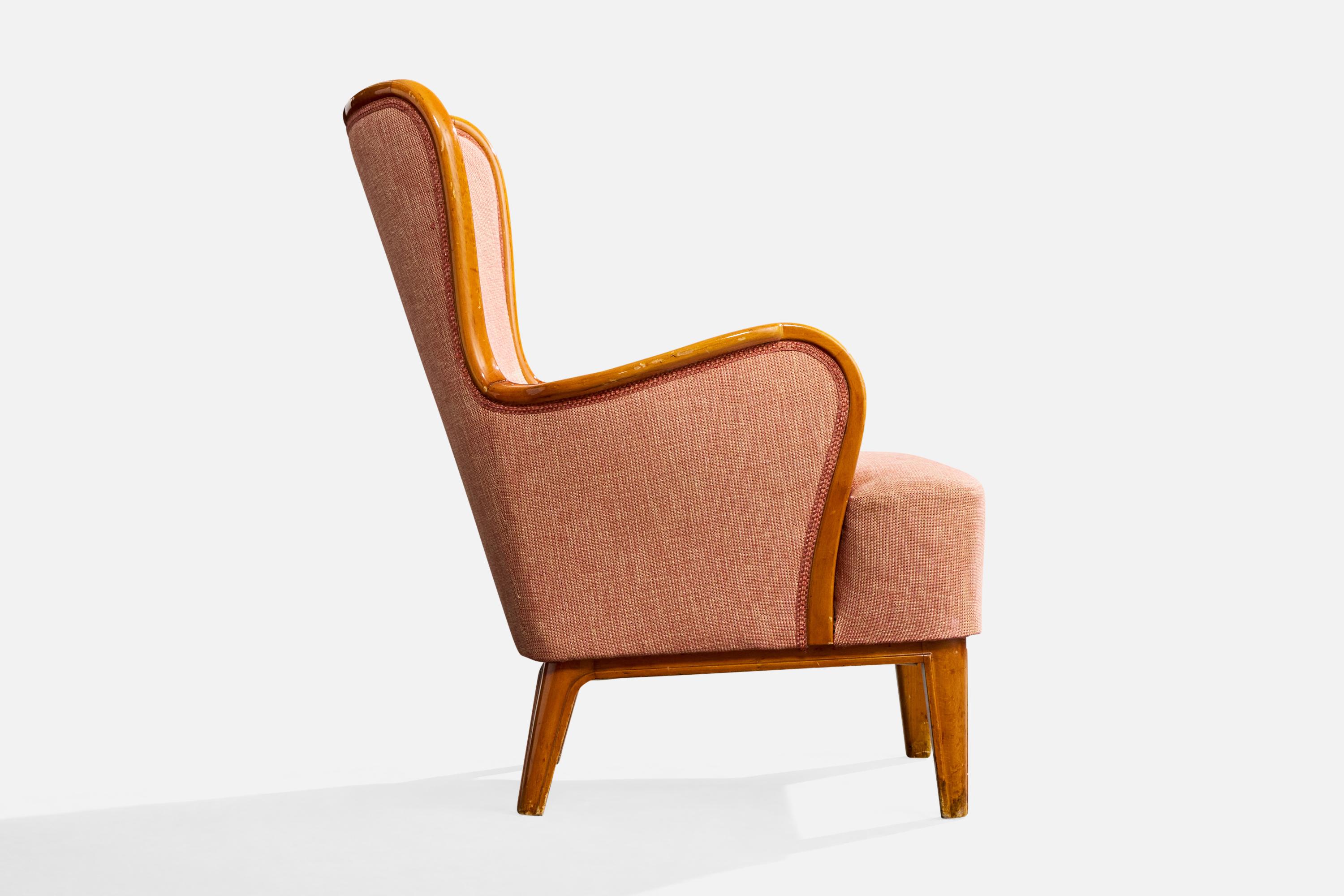 Tissu Designer suédois, fauteuils de salon, bois, tissu, Suède, années 1930 en vente