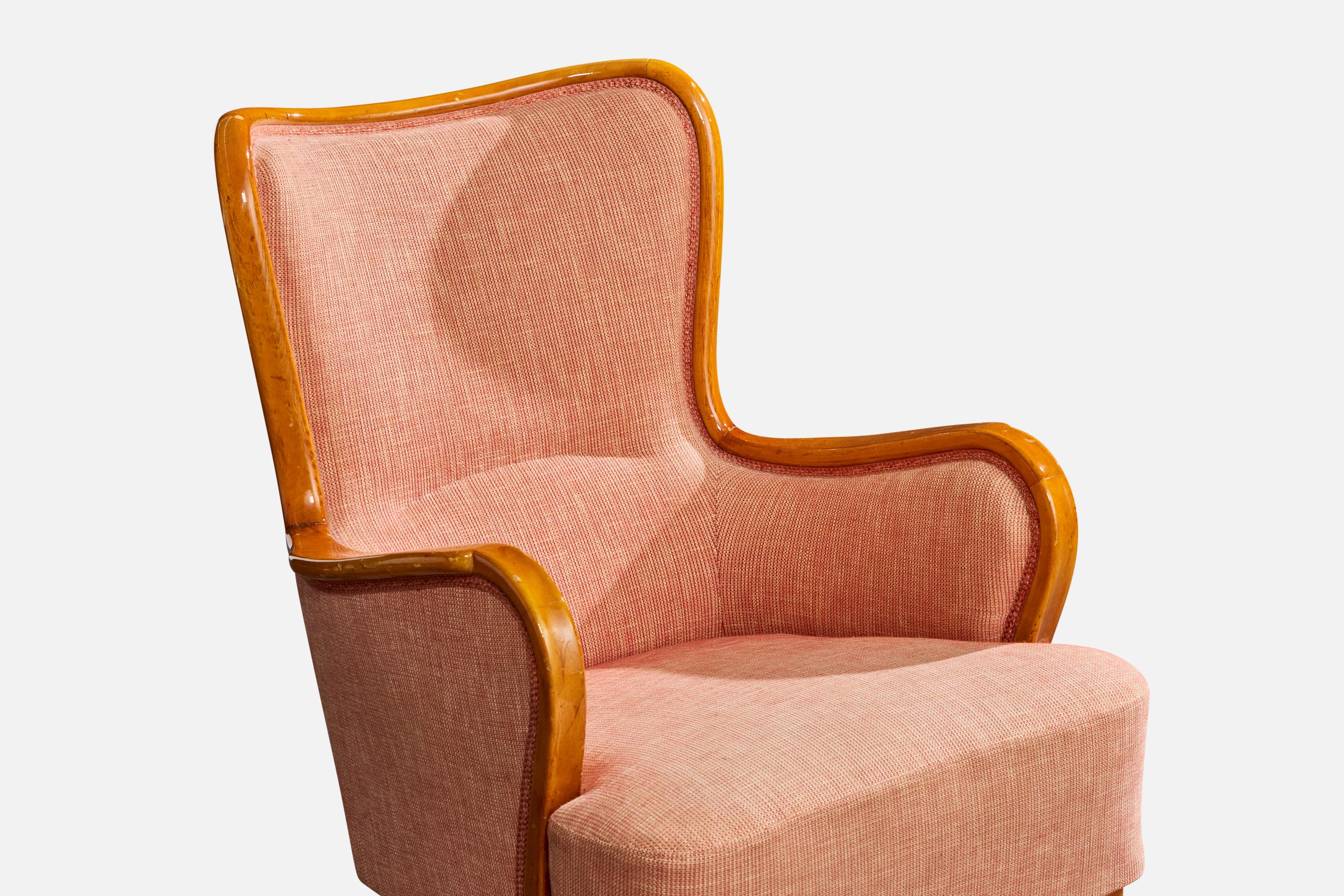 Designer suédois, fauteuils de salon, bois, tissu, Suède, années 1930 en vente 1