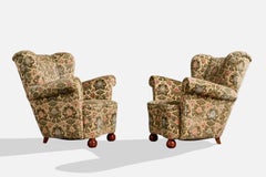 Designer suédois, fauteuils de salon, bois, tissu, Suède, années 1940