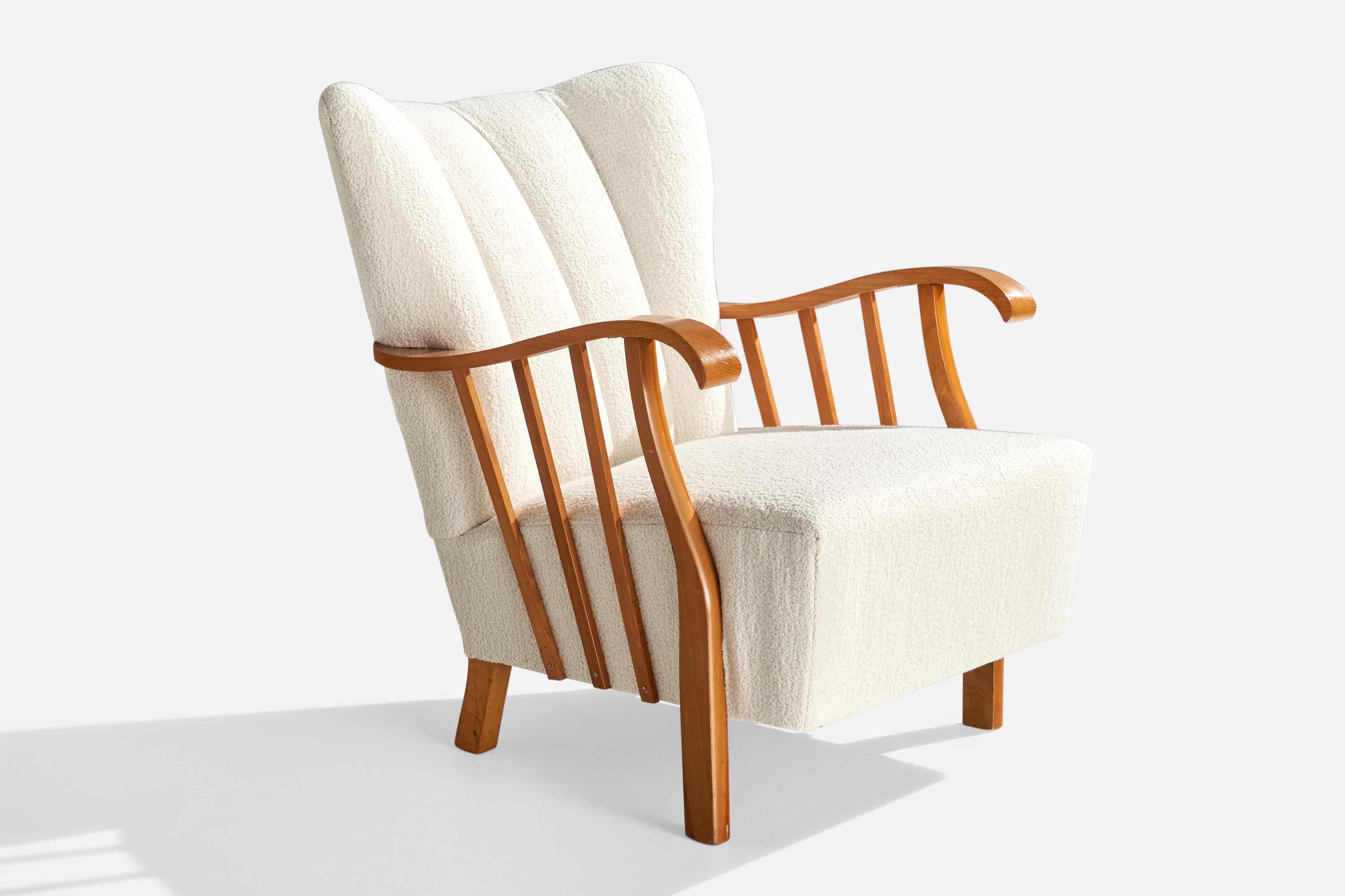 Swedish Designer, Lounge Chairs, Wood, Fabric, Sweden, 1940s For Sale 2