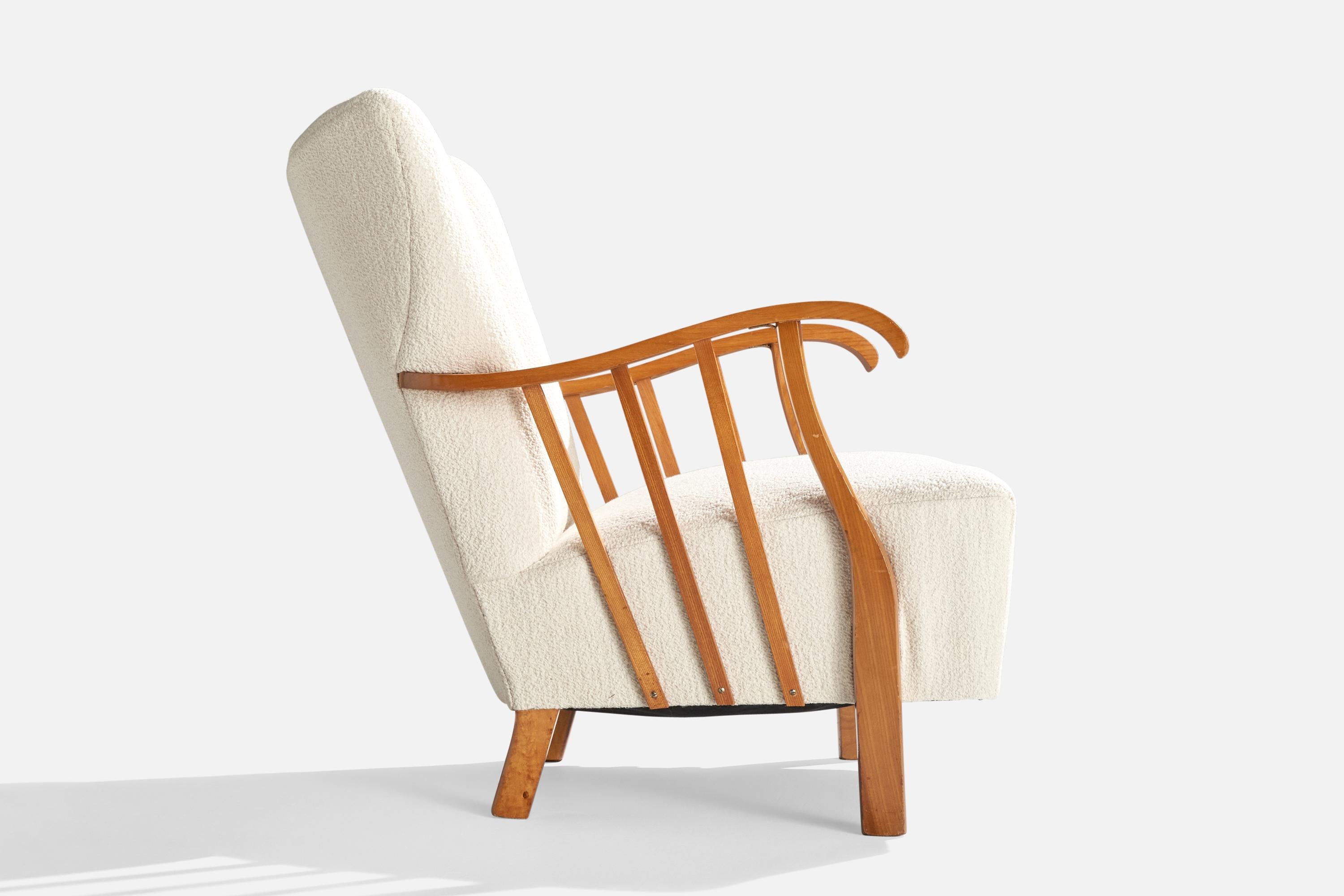 Swedish Designer, Lounge Chairs, Wood, Fabric, Sweden, 1940s For Sale 3