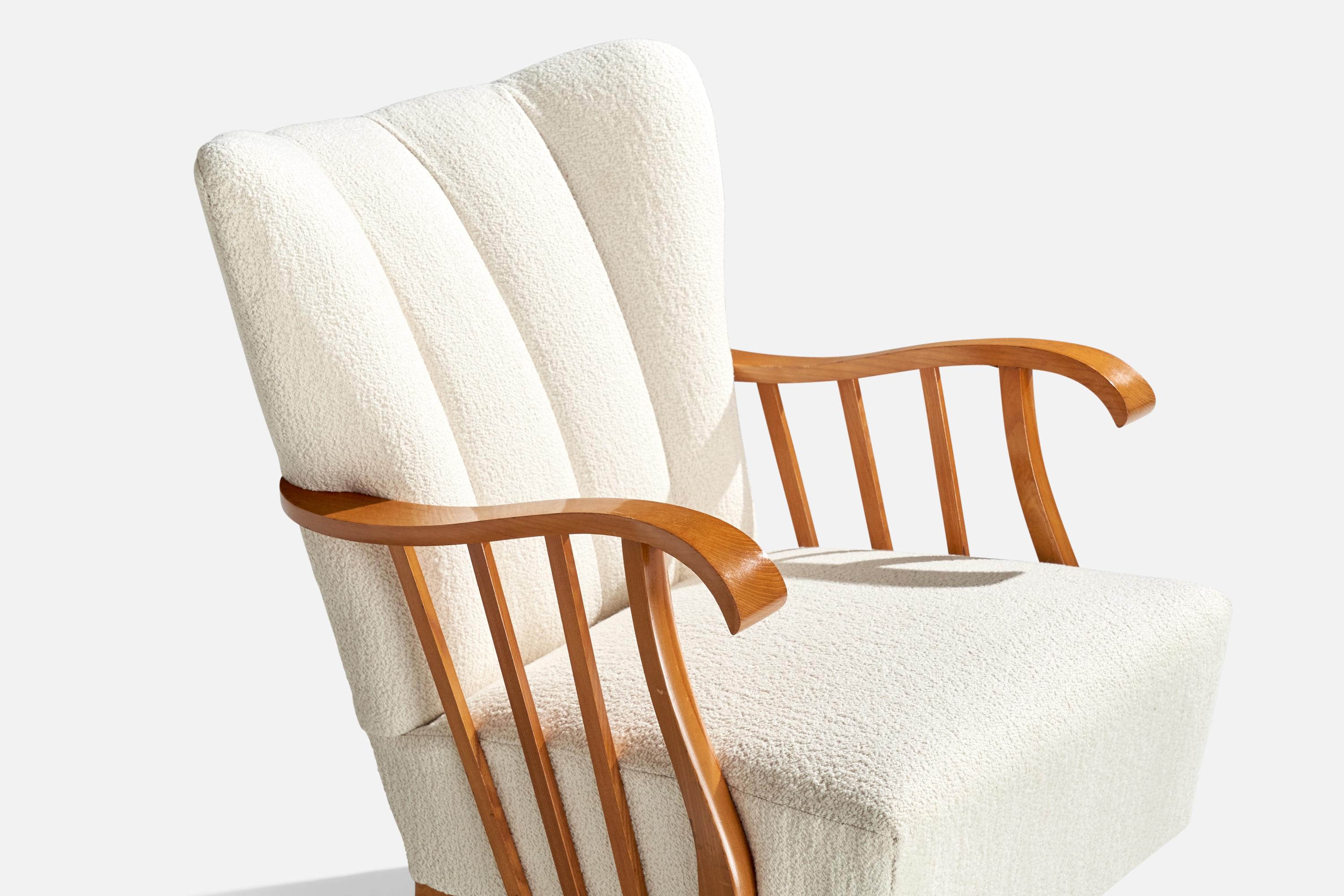 Swedish Designer, Lounge Chairs, Wood, Fabric, Sweden, 1940s For Sale 4