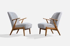 Swedish Designer, Lounge Chairs, Wood, Fabric, Sweden, 1950s