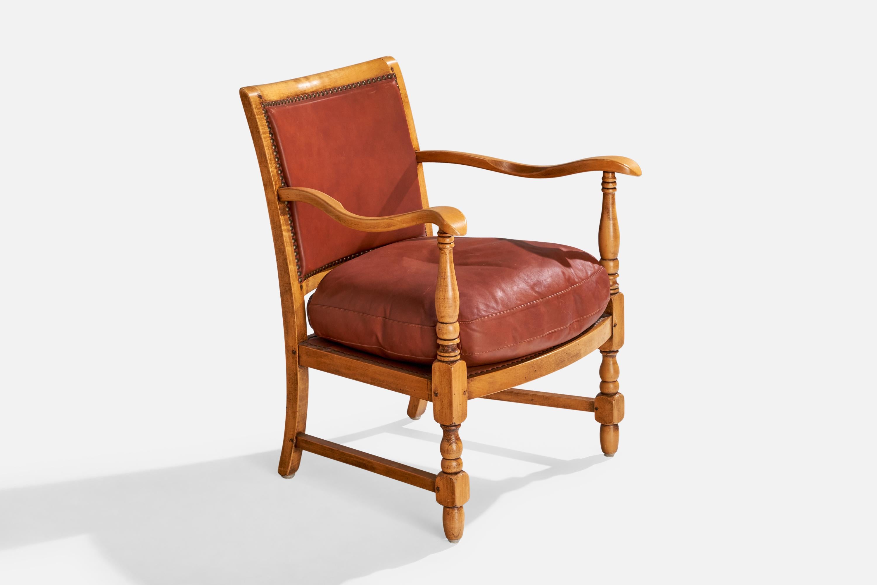 Designer suédois, fauteuils de salon, bois, cuir, Suède, années 1930 en vente 3