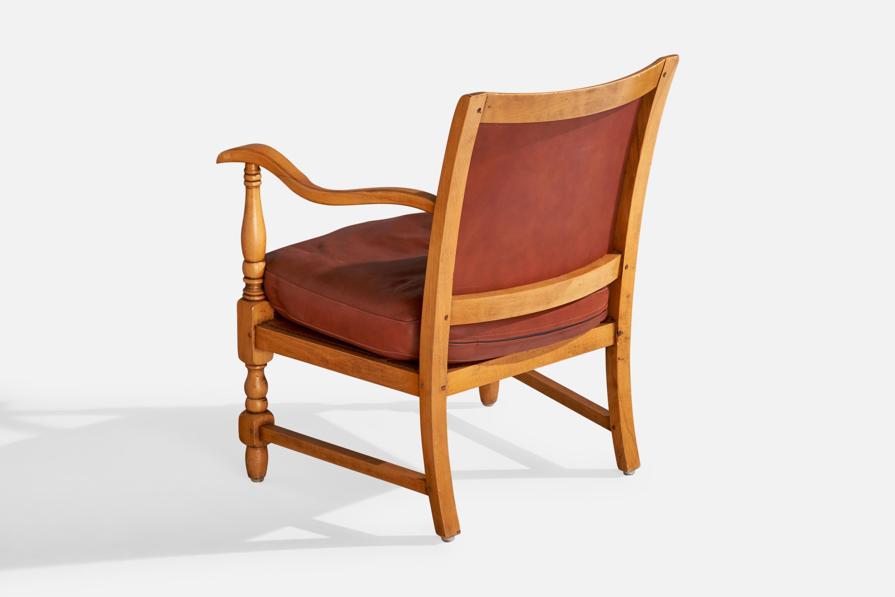 Designer suédois, fauteuils de salon, bois, cuir, Suède, années 1930 en vente 4