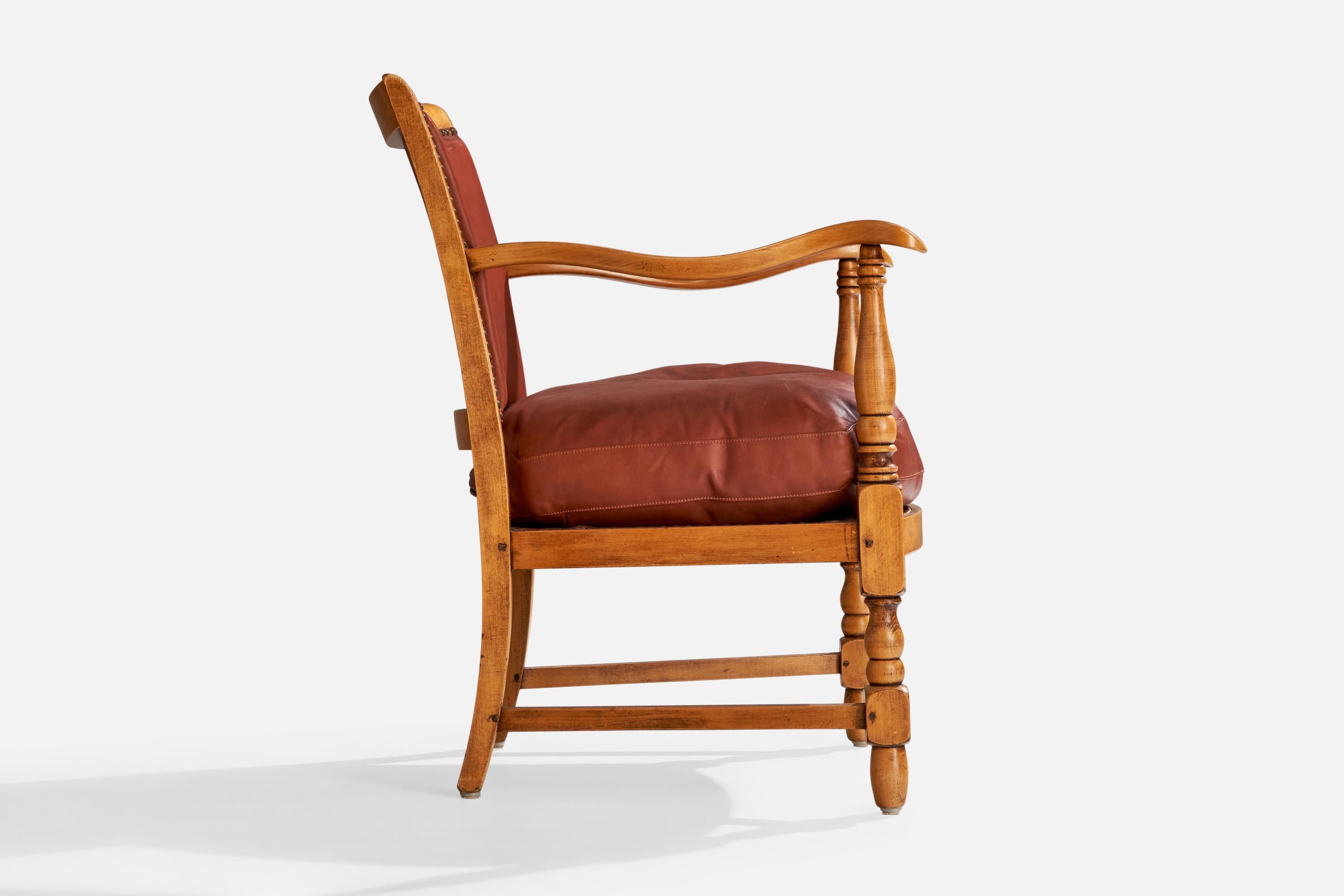 Designer suédois, fauteuils de salon, bois, cuir, Suède, années 1930 en vente 5