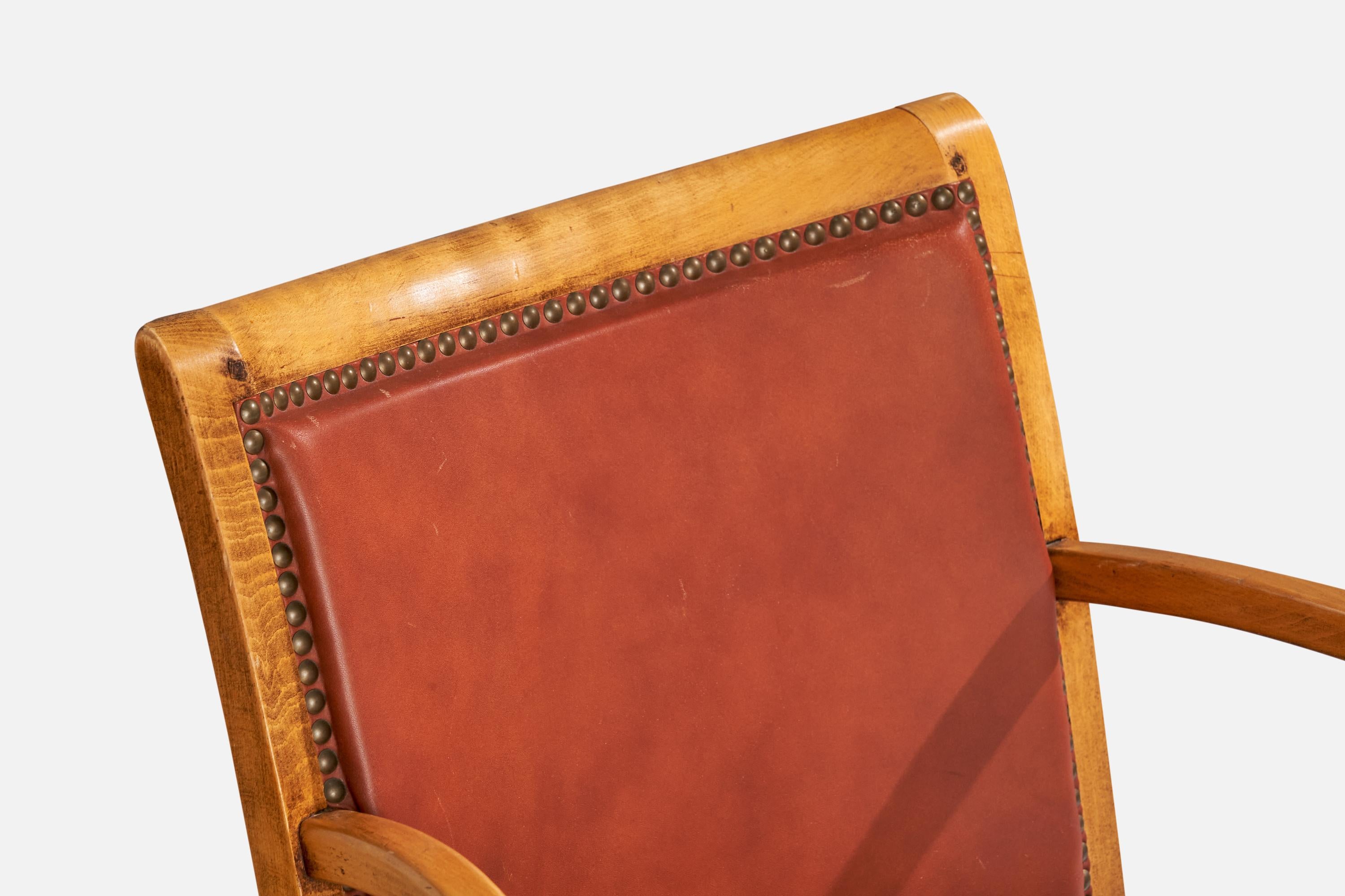 Designer suédois, fauteuils de salon, bois, cuir, Suède, années 1930 en vente 7