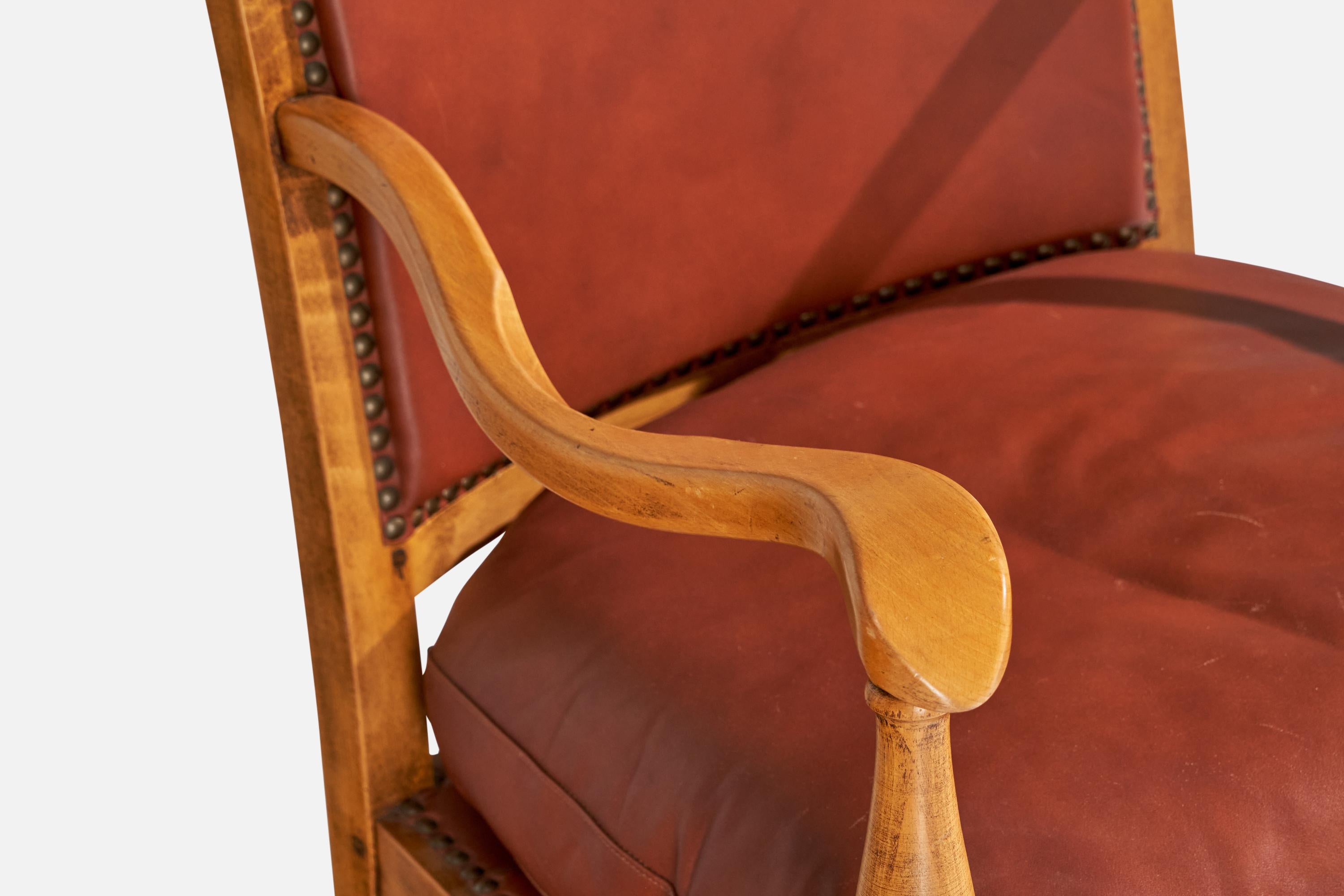 Designer suédois, fauteuils de salon, bois, cuir, Suède, années 1930 en vente 8
