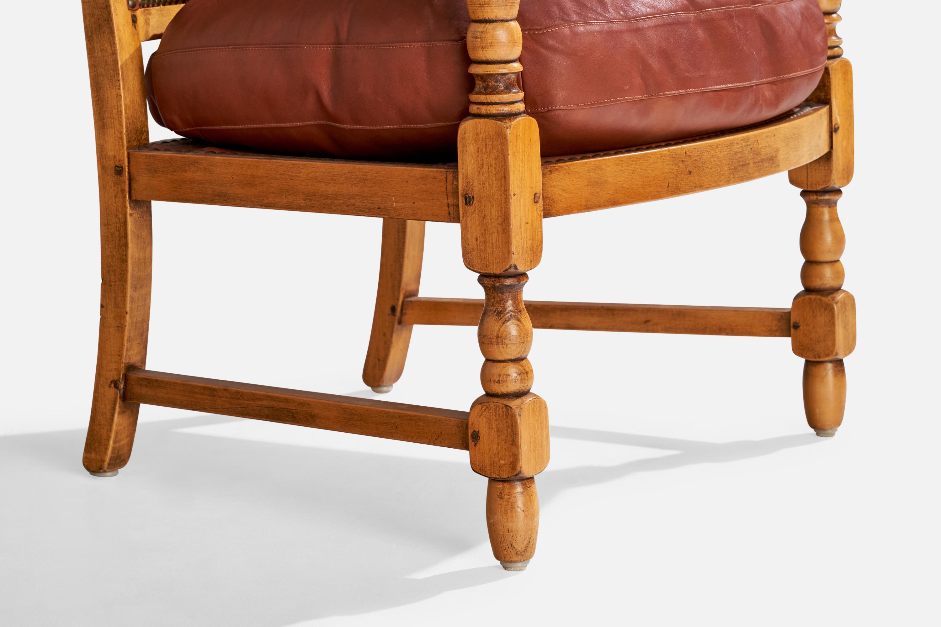 Designer suédois, fauteuils de salon, bois, cuir, Suède, années 1930 en vente 1