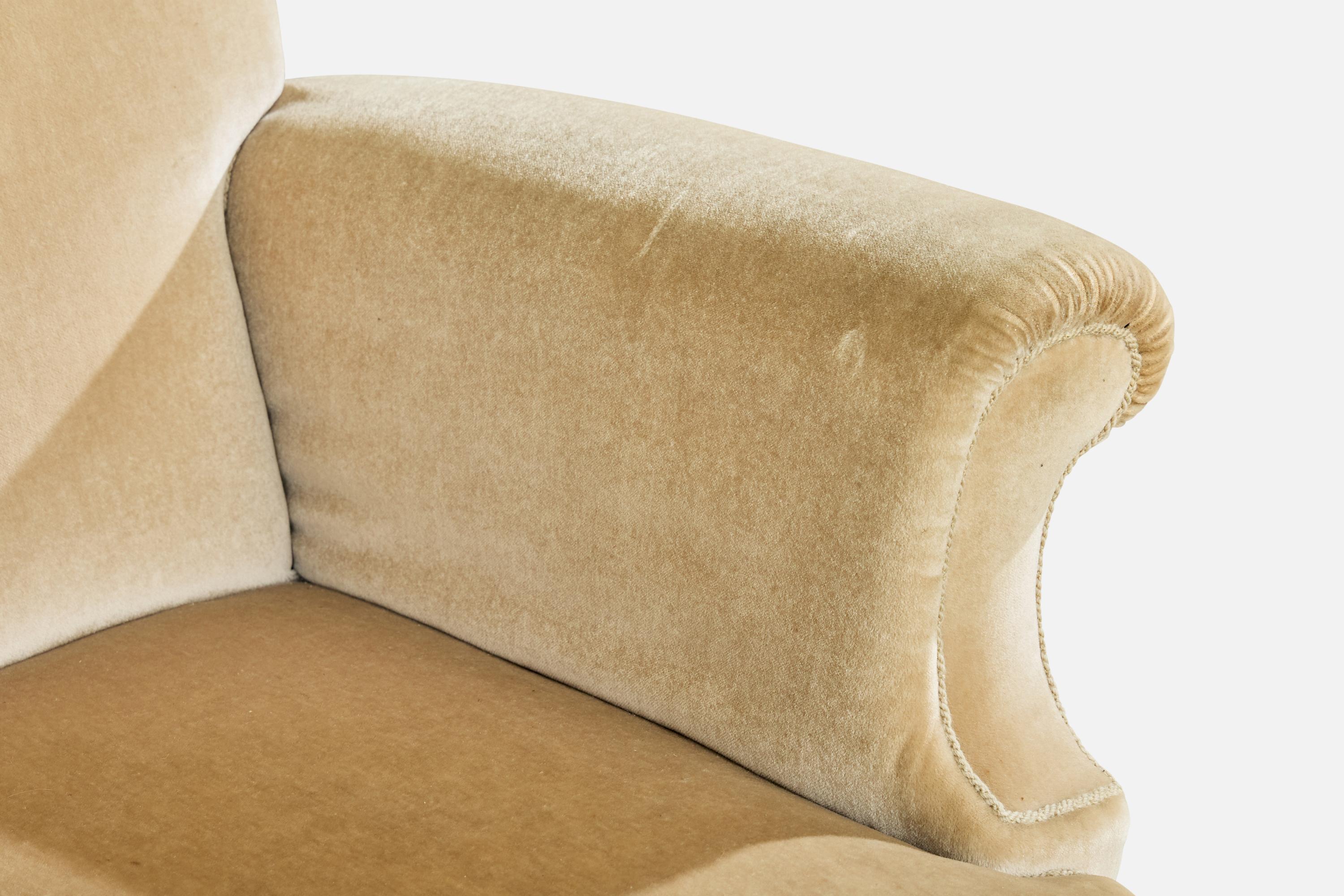 Schwedischer Designer, Lounge-Sessel, Holz, Samt, Schweden, 1950er Jahre im Angebot 5