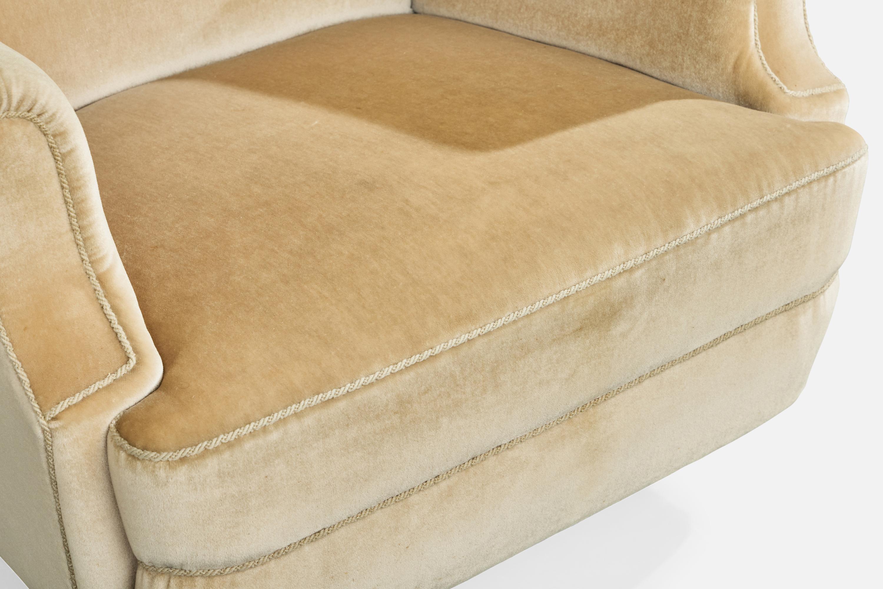 Schwedischer Designer, Lounge-Sessel, Holz, Samt, Schweden, 1950er Jahre im Angebot 6