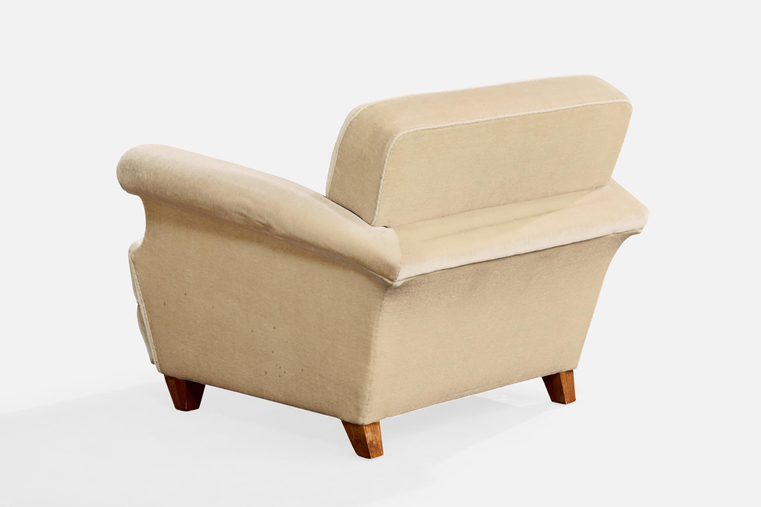 Schwedischer Designer, Lounge-Sessel, Holz, Samt, Schweden, 1950er Jahre im Angebot 1