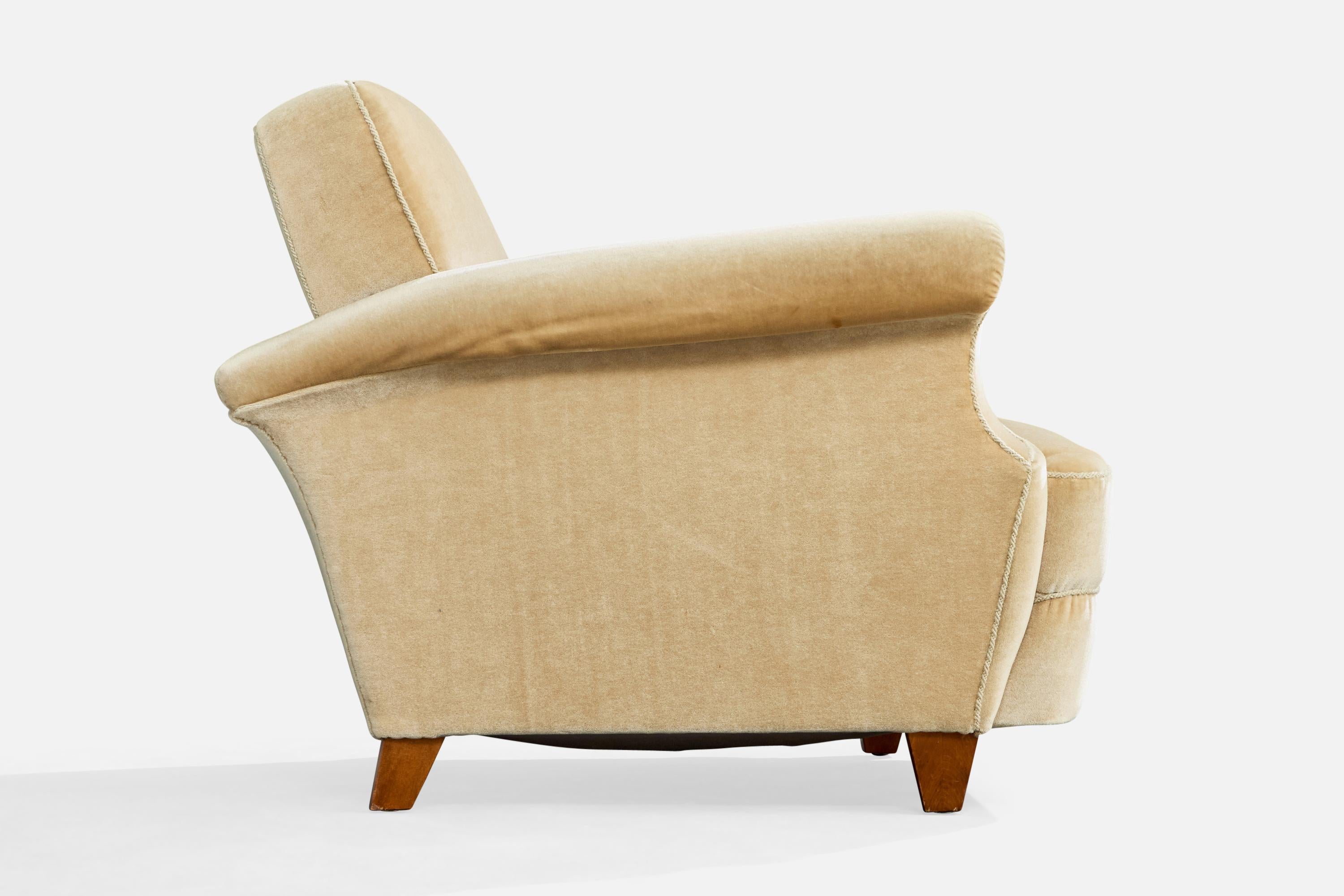 Schwedischer Designer, Lounge-Sessel, Holz, Samt, Schweden, 1950er Jahre im Angebot 2