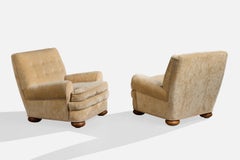 Schwedischer Designer, Lounge-Sessel, Holz, Samt, Schweden, 1970er Jahre