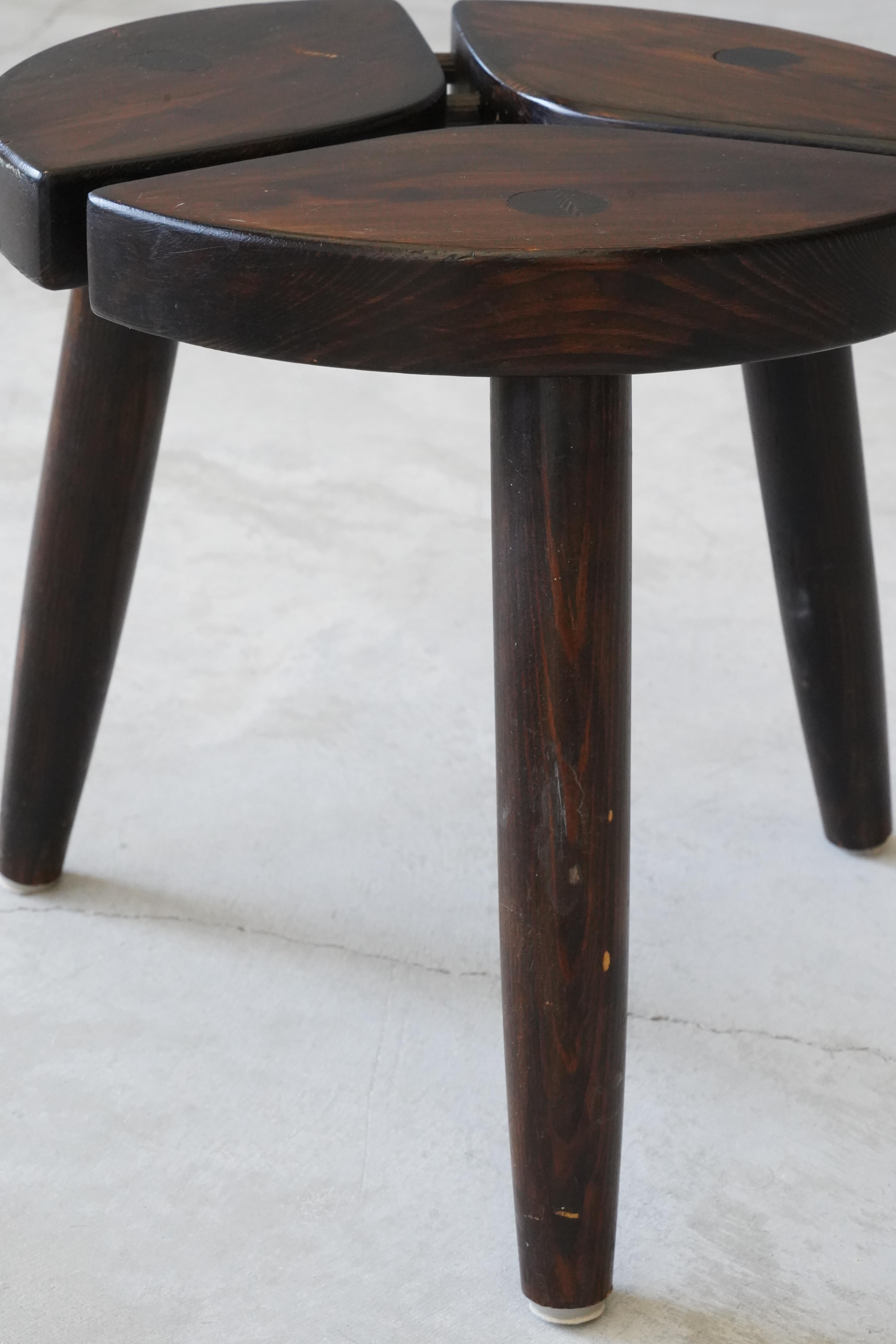 Swedish Designer, Minimalist Stool, Dark-Stained Pine, 1970s In Good Condition In High Point, NC