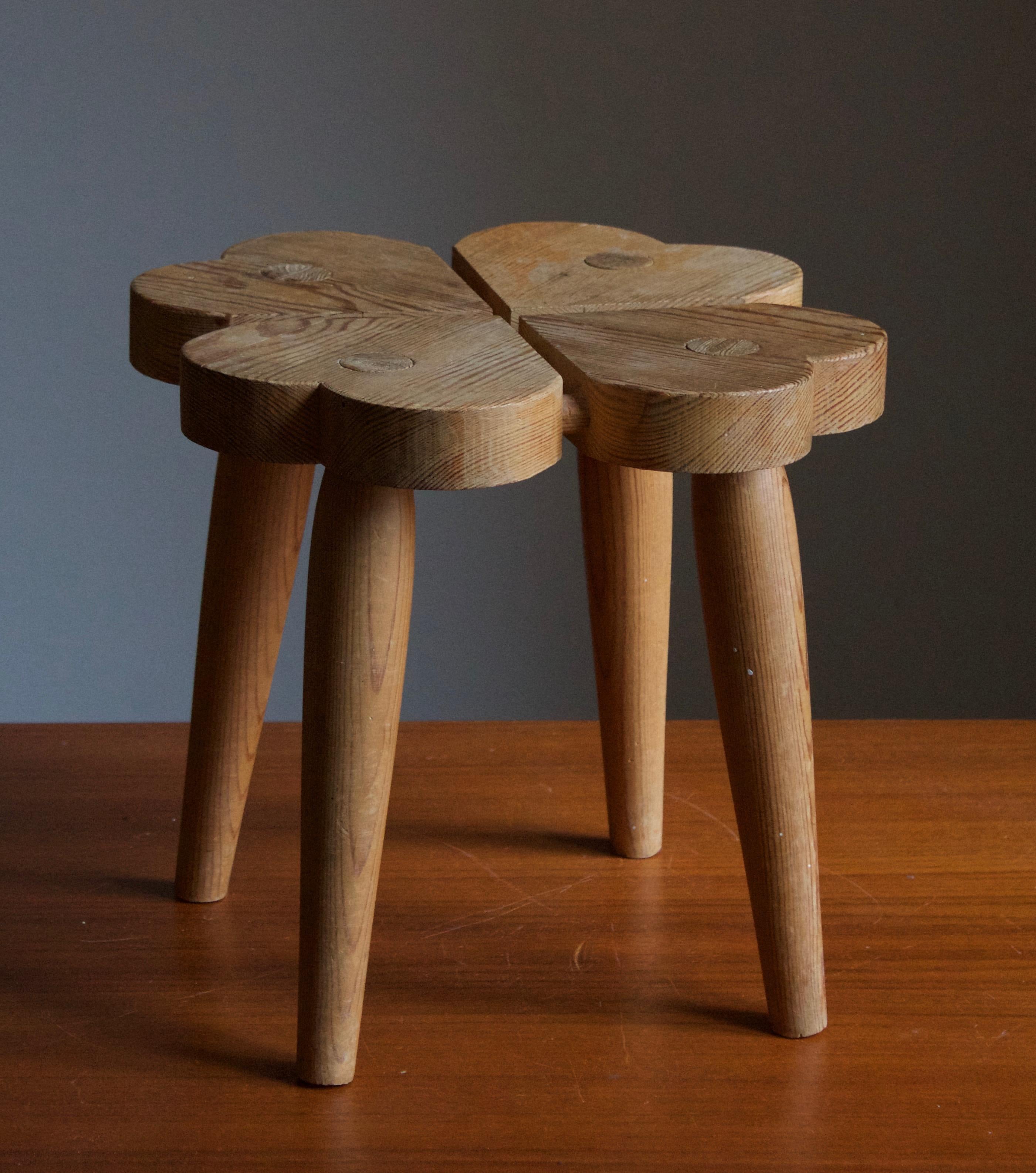 Scandinavian Modern Swedish Designer, Minimalist Stool, Pine, 1970s