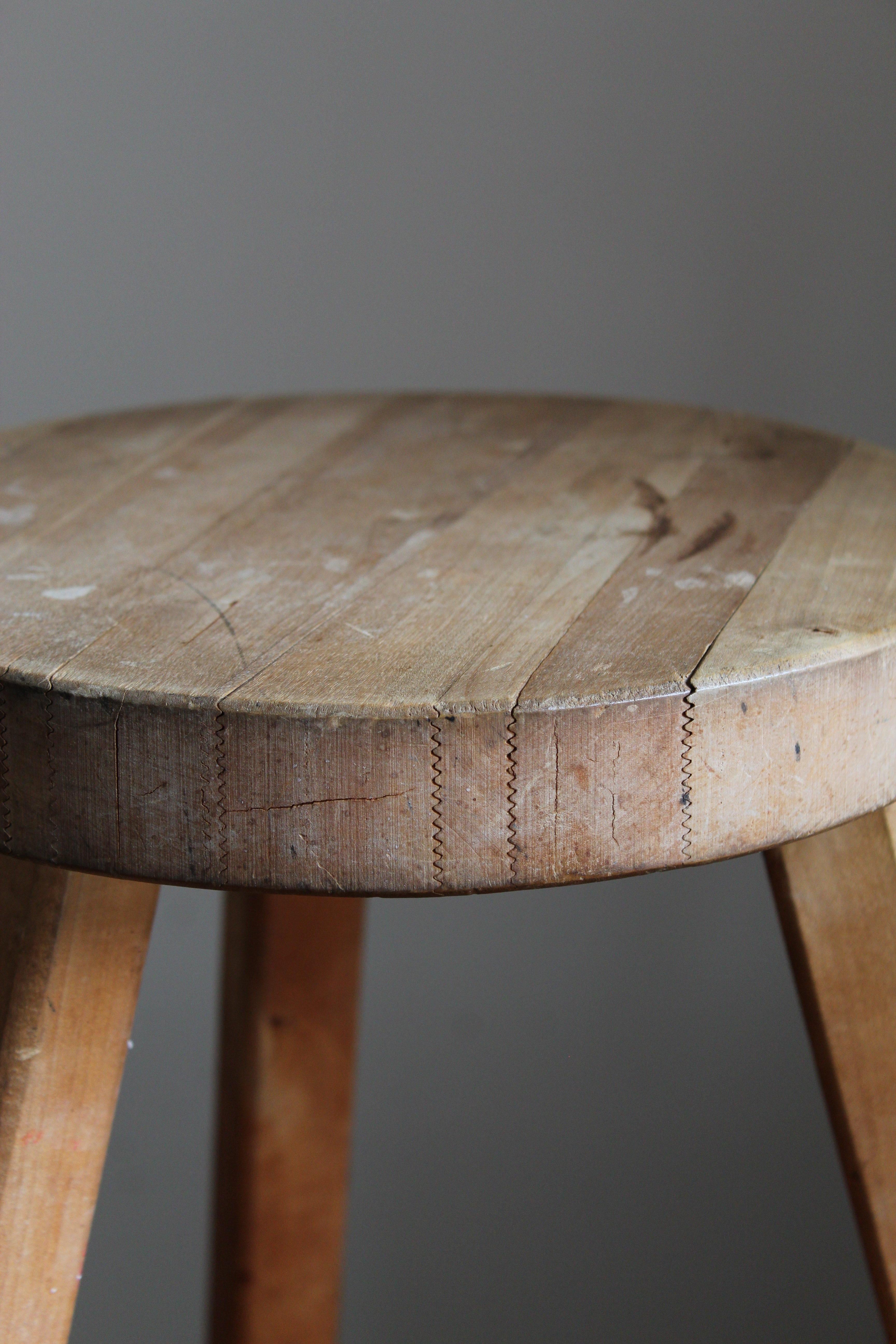 Scandinavian Modern Swedish Designer, Minimalist Stool, Solid Wood, 1970s