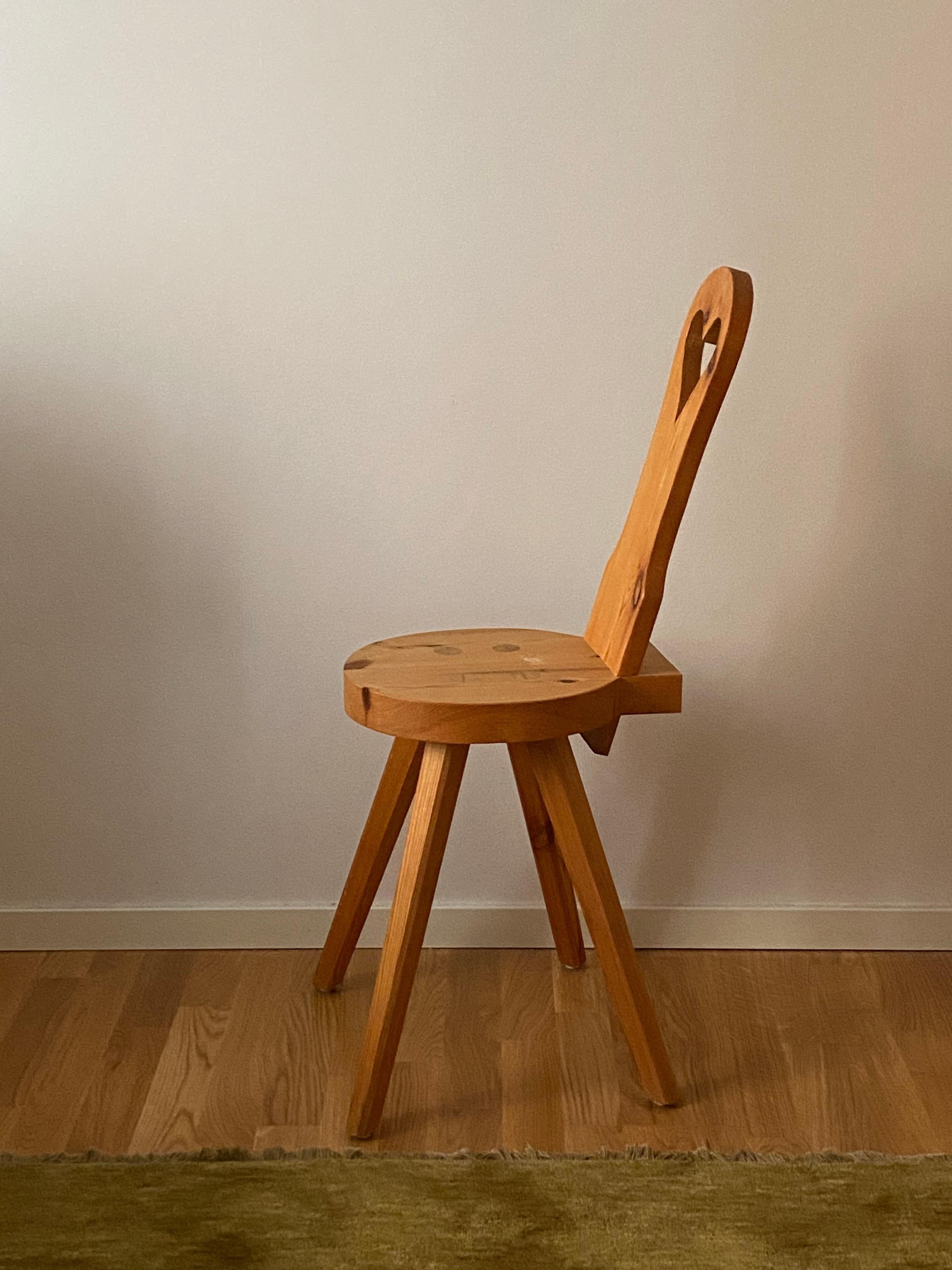 Modern Swedish Designer, Minimalist Studio Stool / Side Chair Solid Pine, 1970s, Sweden