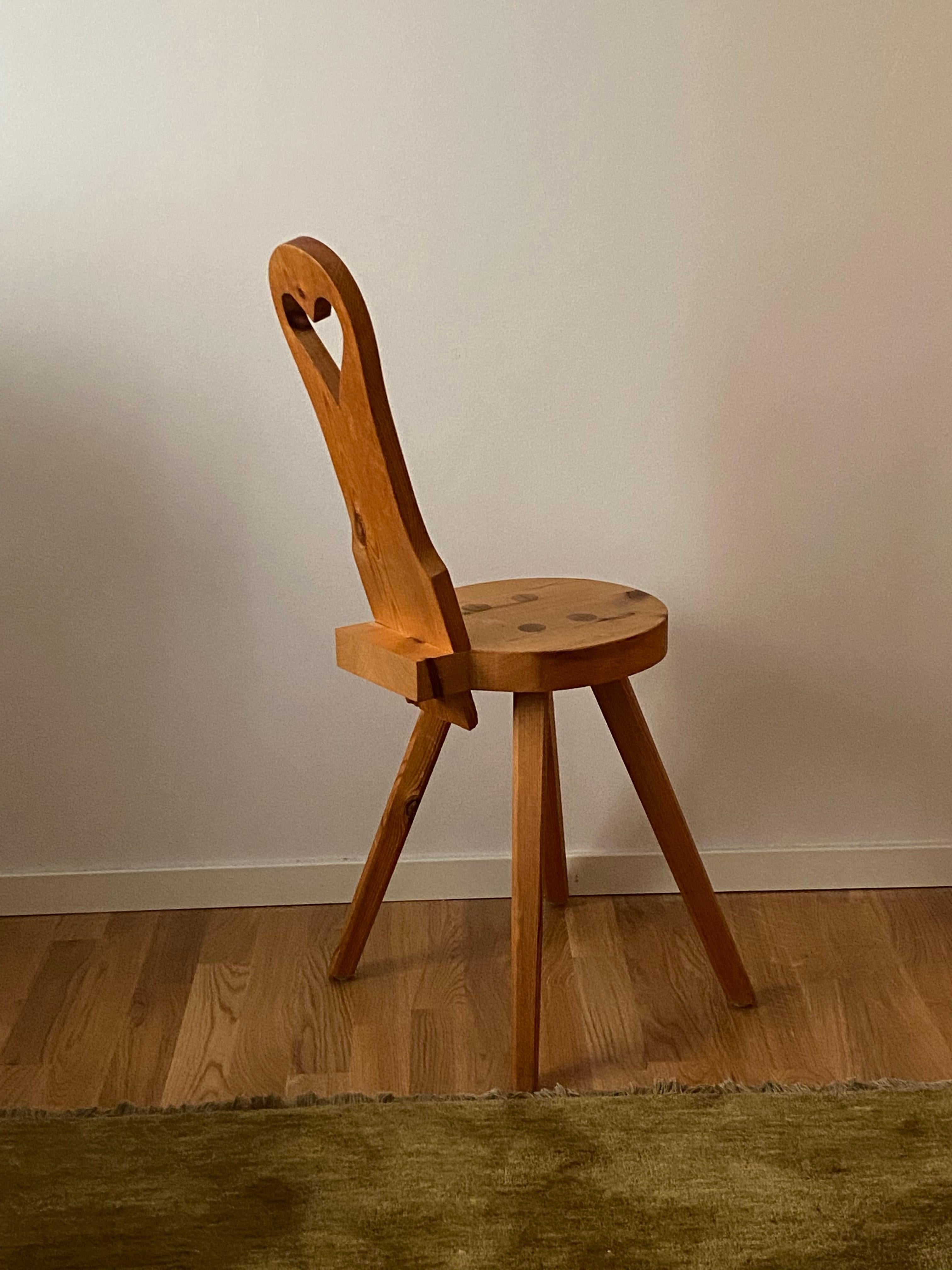 Swedish Designer, Minimalist Studio Stool / Side Chair Solid Pine, 1970s, Sweden In Good Condition In High Point, NC