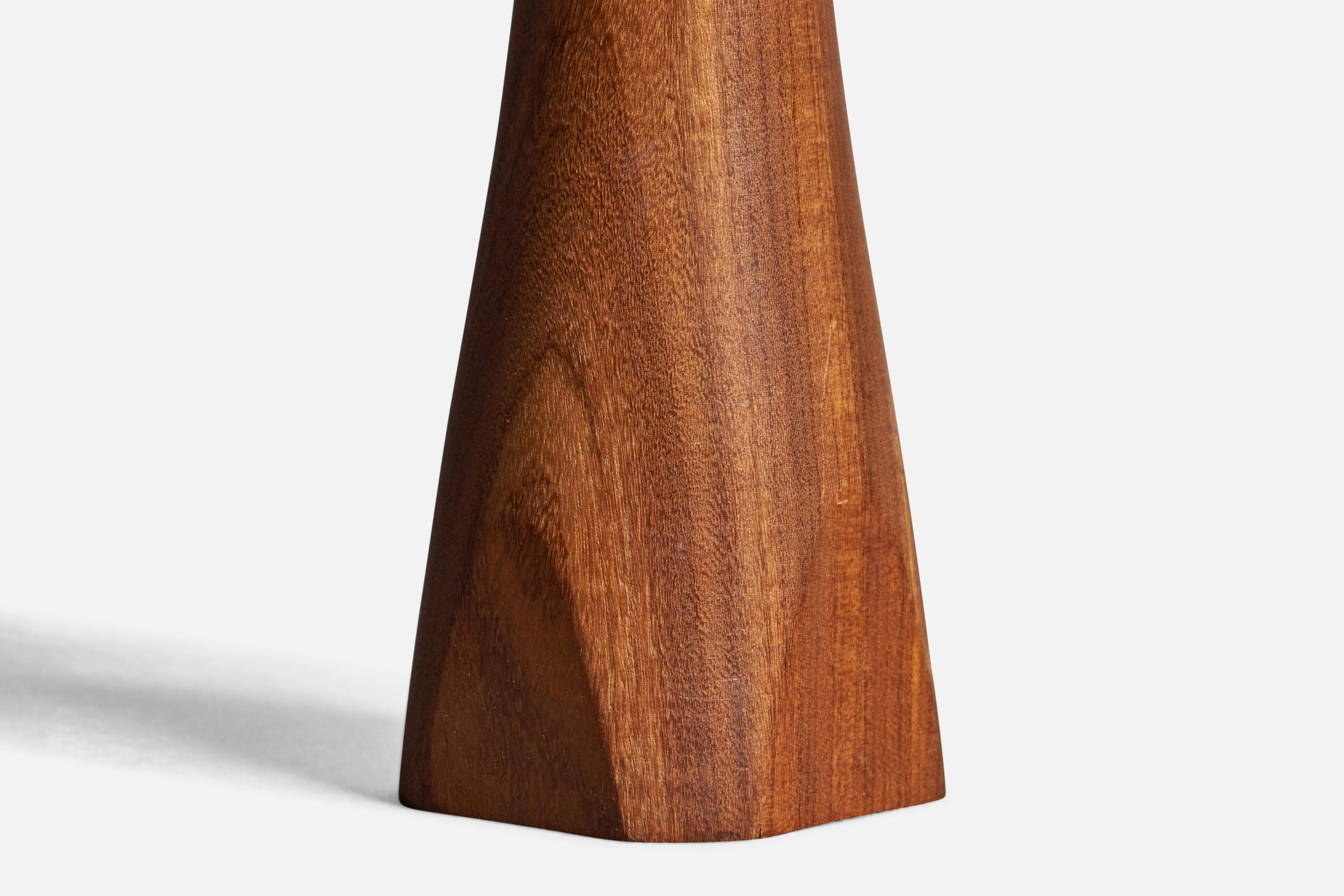 Swedish Designer, Minimalist Table Lamp, Solid Teak, Linen, Sweden, 1960s In Good Condition For Sale In High Point, NC