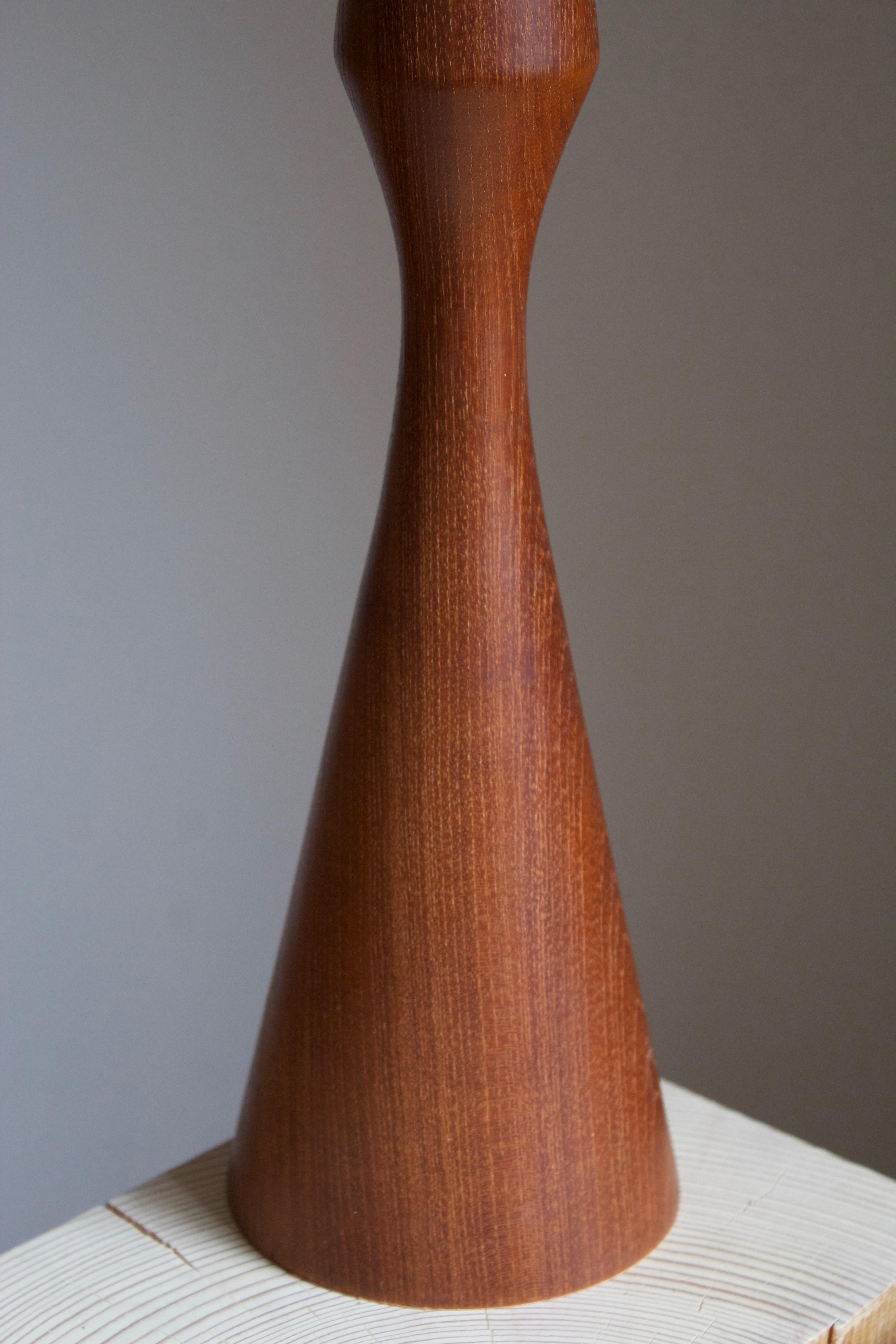 Mid-20th Century Swedish Designer, Minimalist Table Lamp, Solid Teak, Sweden, 1950s