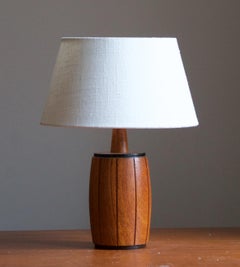 Swedish Designer, Minimalist Table Lamp, Teak, Black Paint, Sweden, 1960s