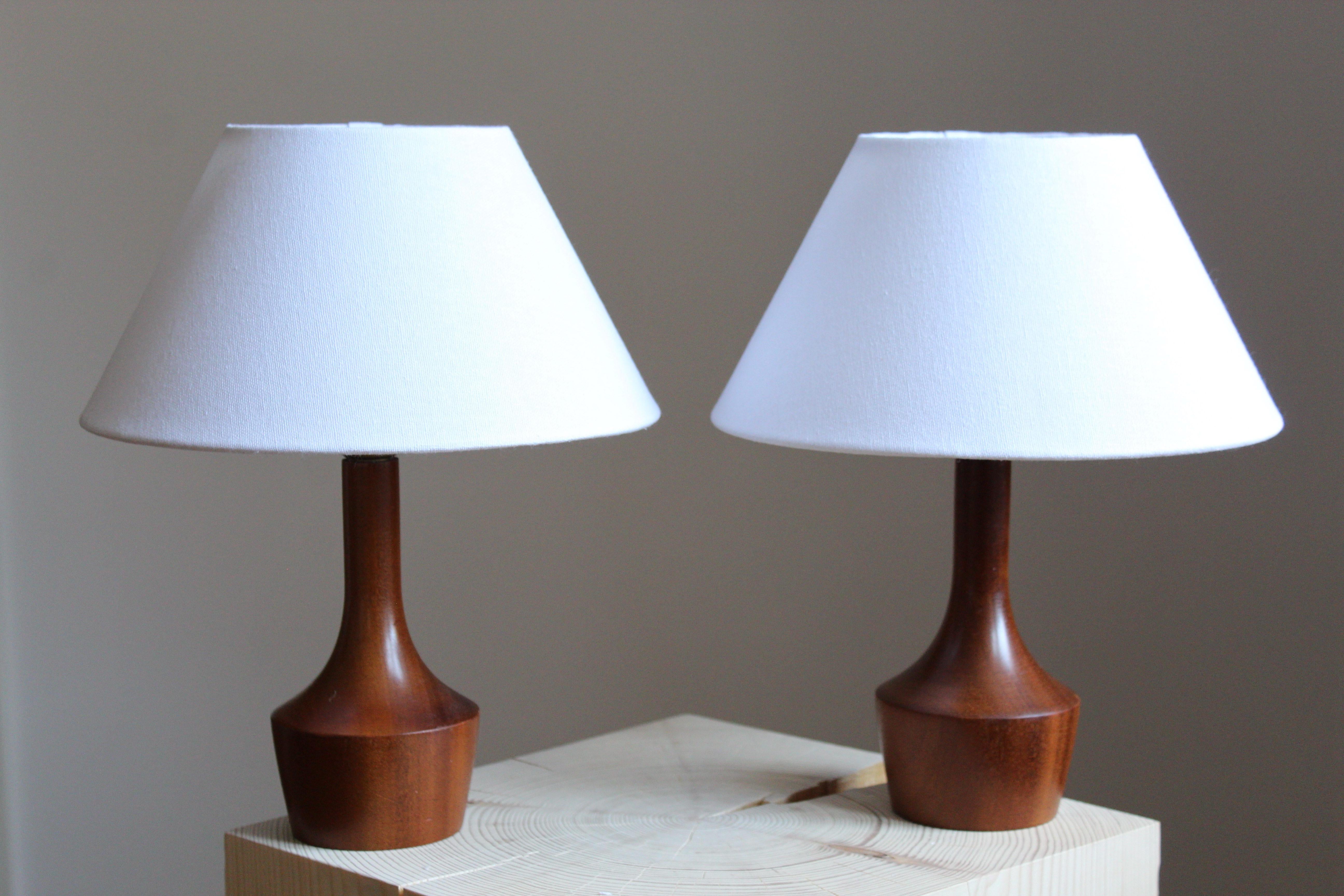 A pair of table lamps. Designed and produced in Sweden, 1960s. In solid teak. Lampshades not included.

 
  