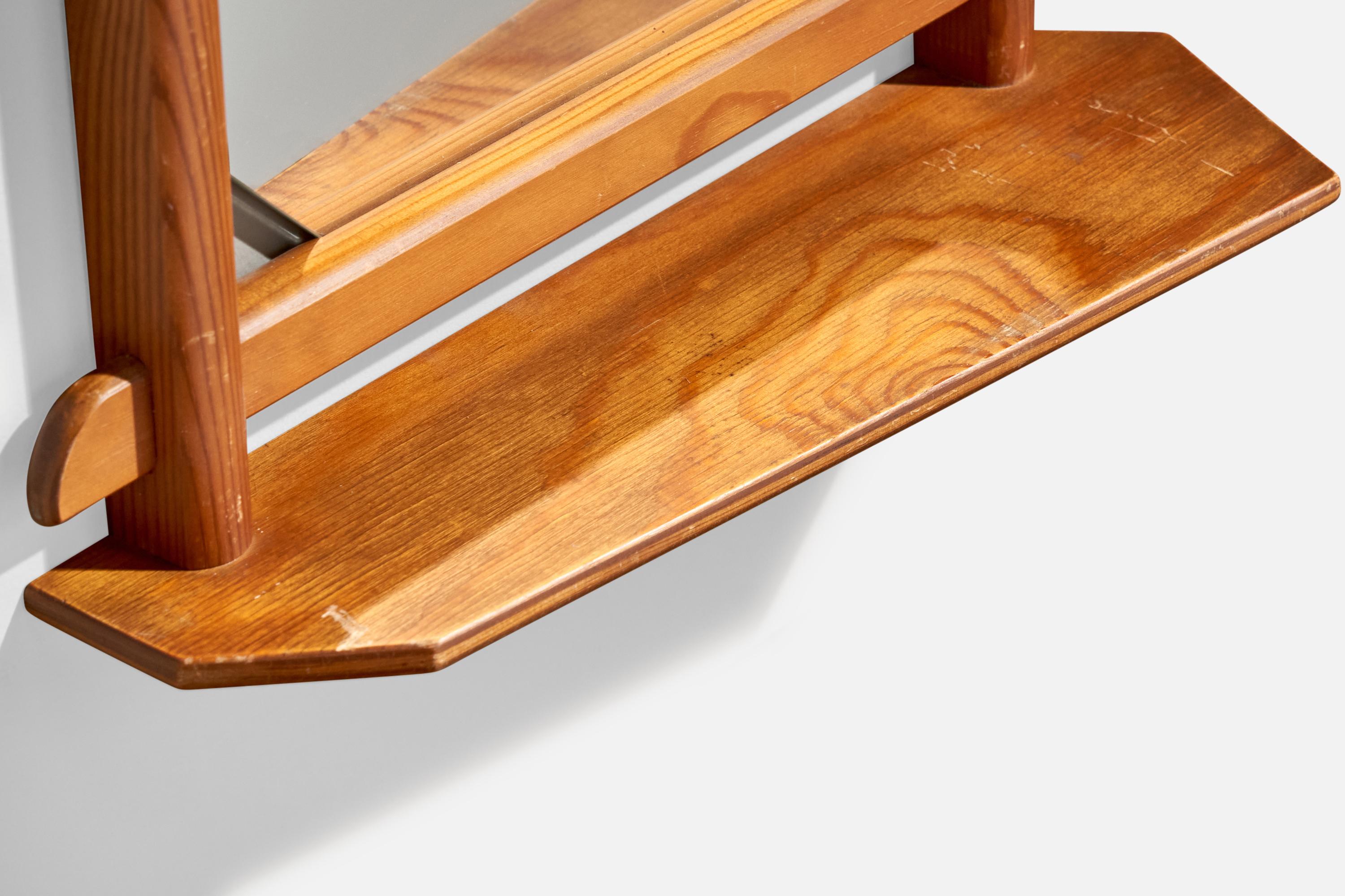 Designer suédois, miroir, pin, cuir, Suède, années 1960 en vente 3