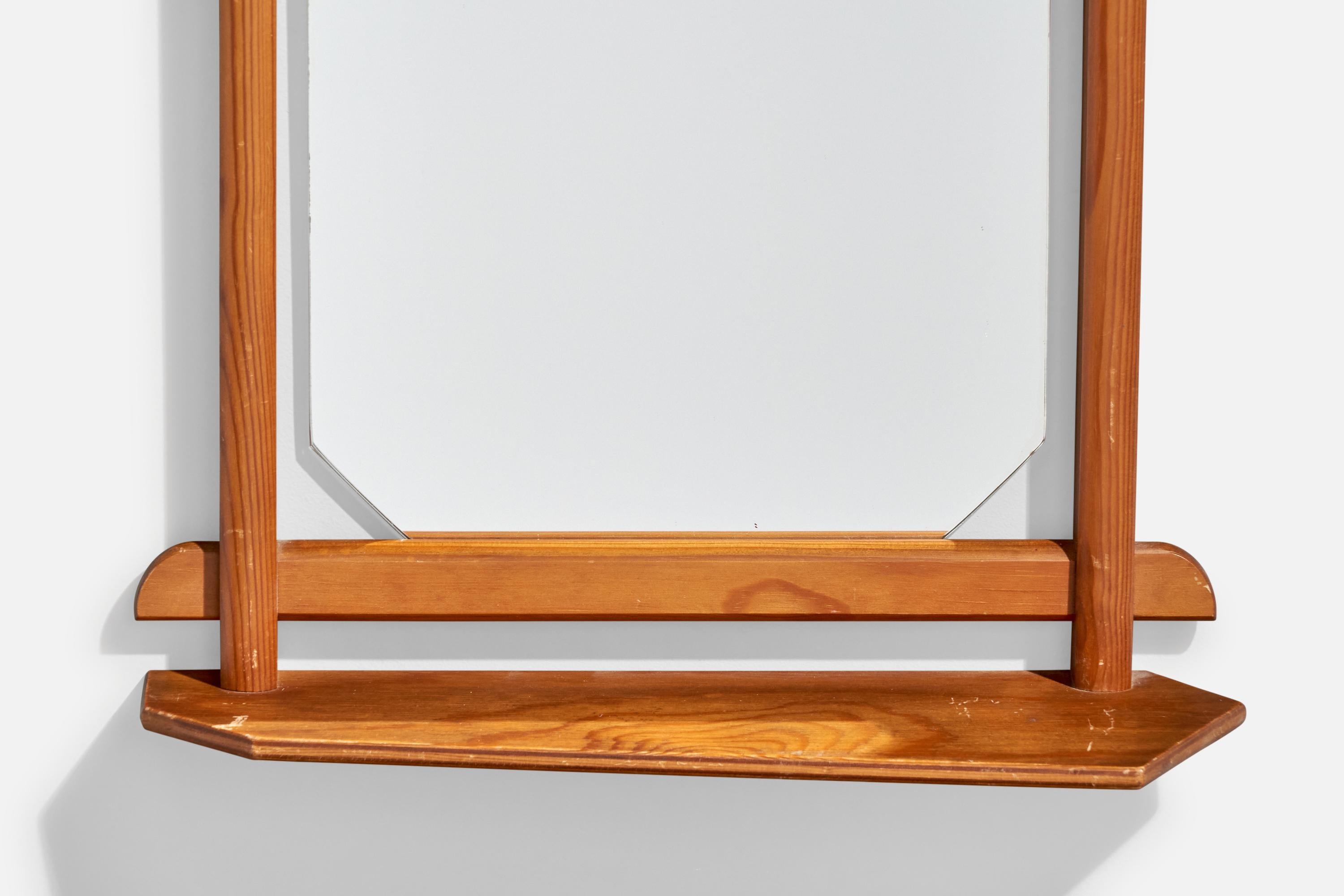 Designer suédois, miroir, pin, cuir, Suède, années 1960 en vente 2