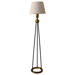 Swedish Designer, Modernist Floor Lamp, Brass, Lacquered Metal, Glass, 1950s