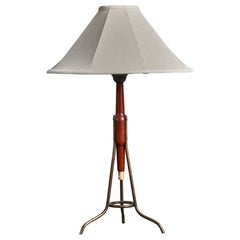 Swedish Designer, Modernist Table Lamp, Brass, Original Fabric Shade, 1950s
