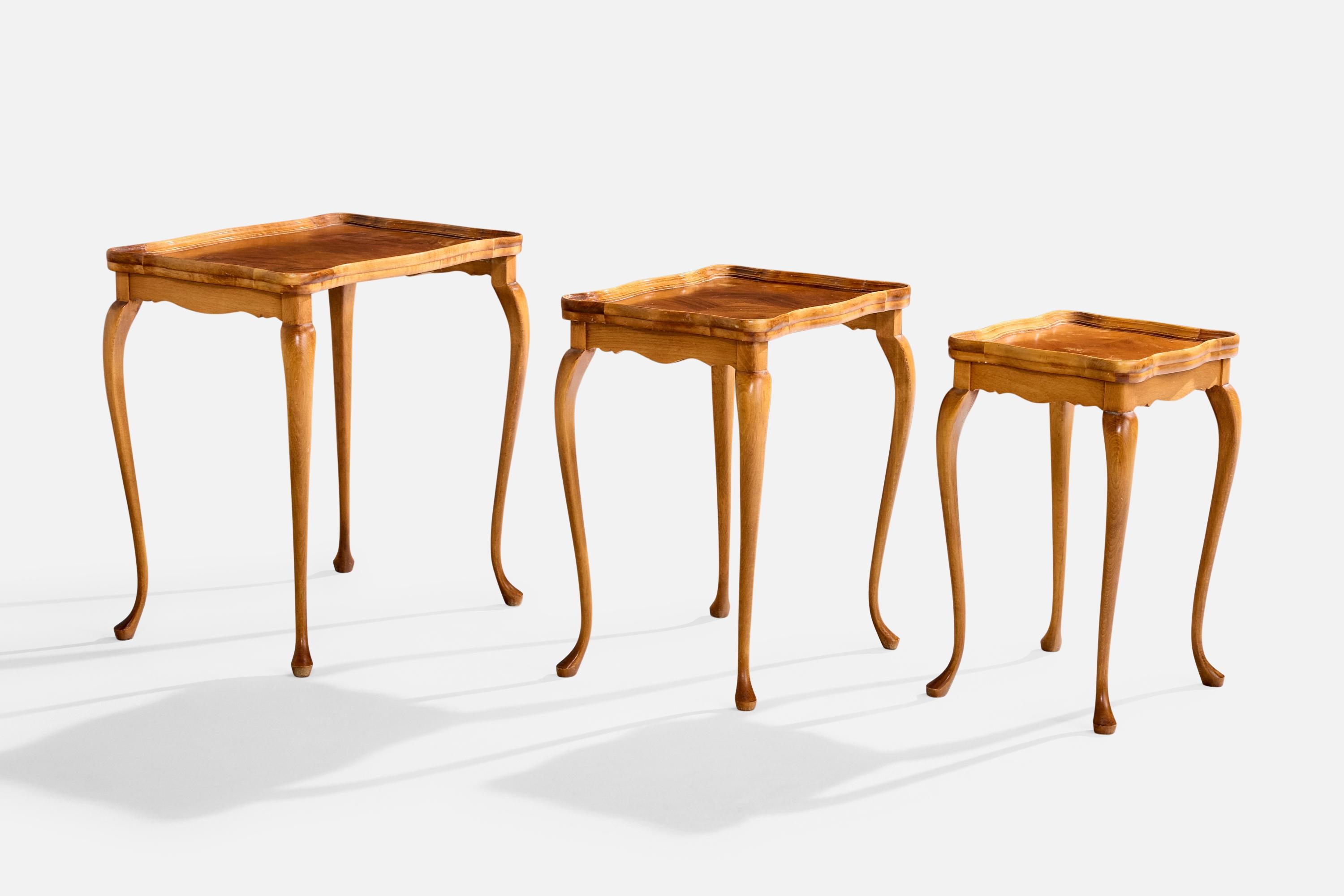 Early 20th Century Swedish Designer, Nesting Tables, Birch, Walnut, Sweden, 1920s For Sale