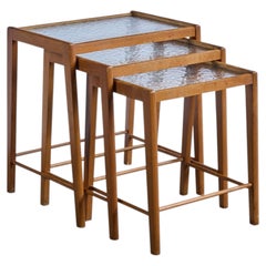 Swedish Designer, Nesting Tables, Elm, Glass, Sweden, 1940s